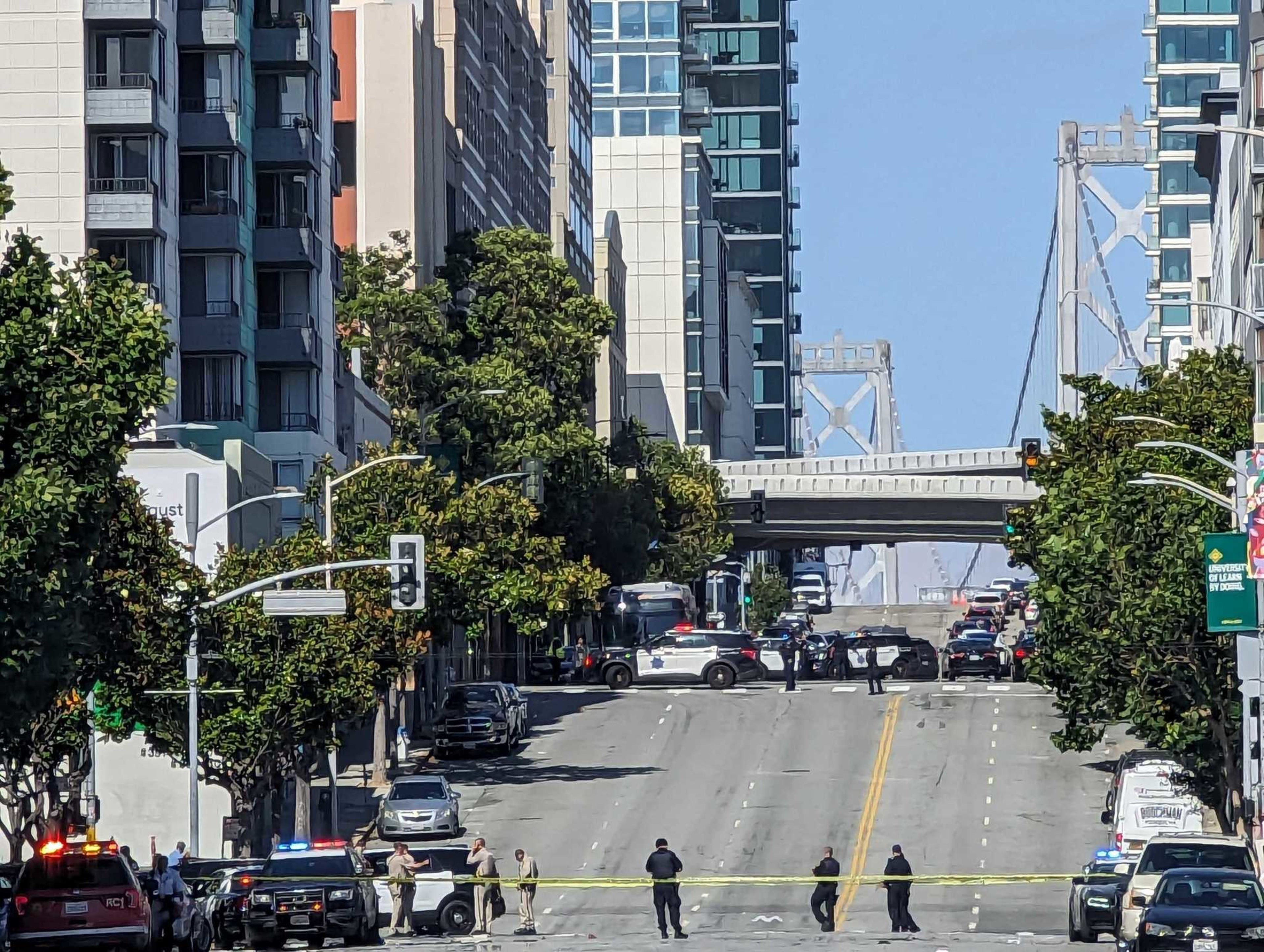 Police respond to a collision Sunday at Third and Harrison Streets in San Franciscoâ€™s South of Market neighborhood.