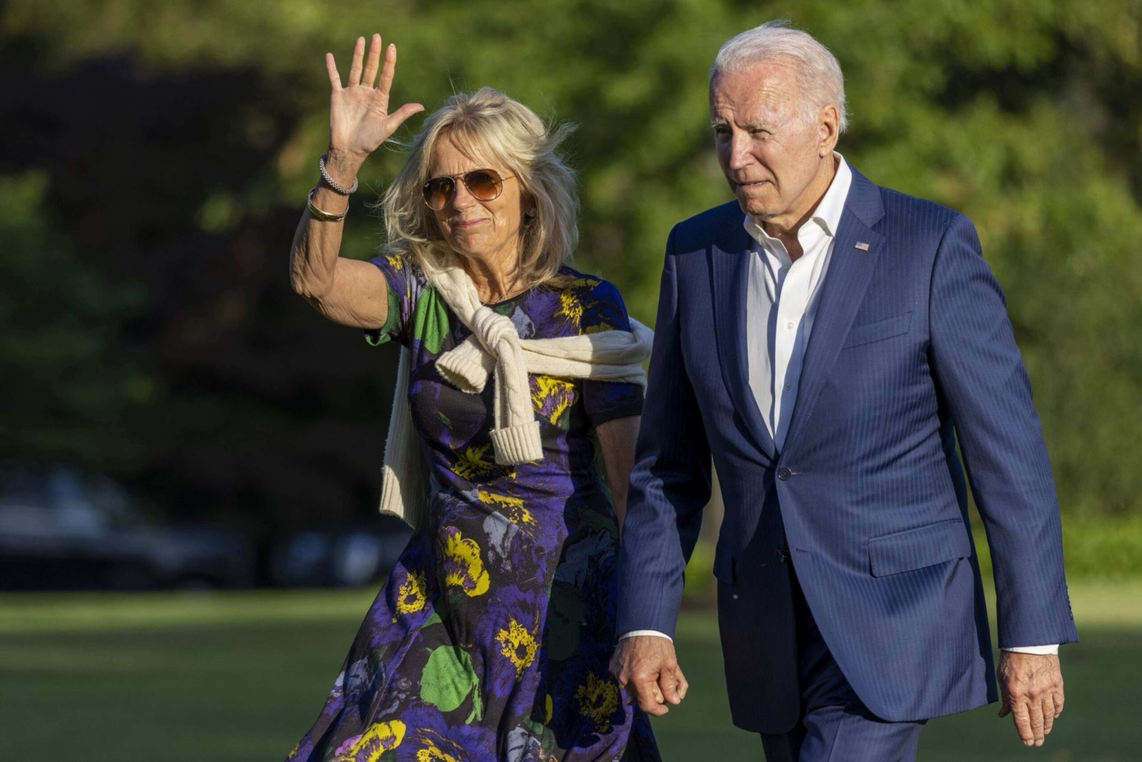 First lady Jill Biden speaks as President Joe Biden, Scarlet Harvey and her family attend the Pride Month celebration on the South Lawn of the White House in Washington, DC on June 10, 2023. | Tasos Katopodis/Getty Images