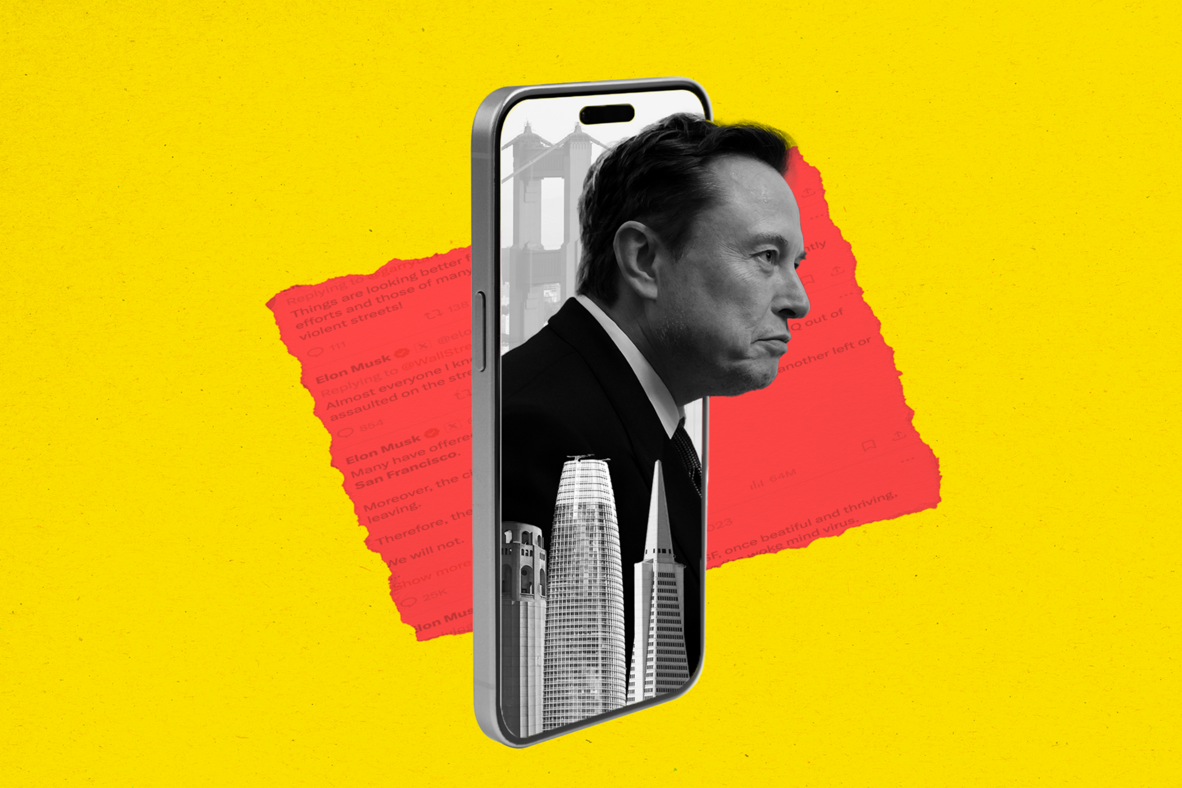 Illustration shows Elon Musk superimposed on an iPhone