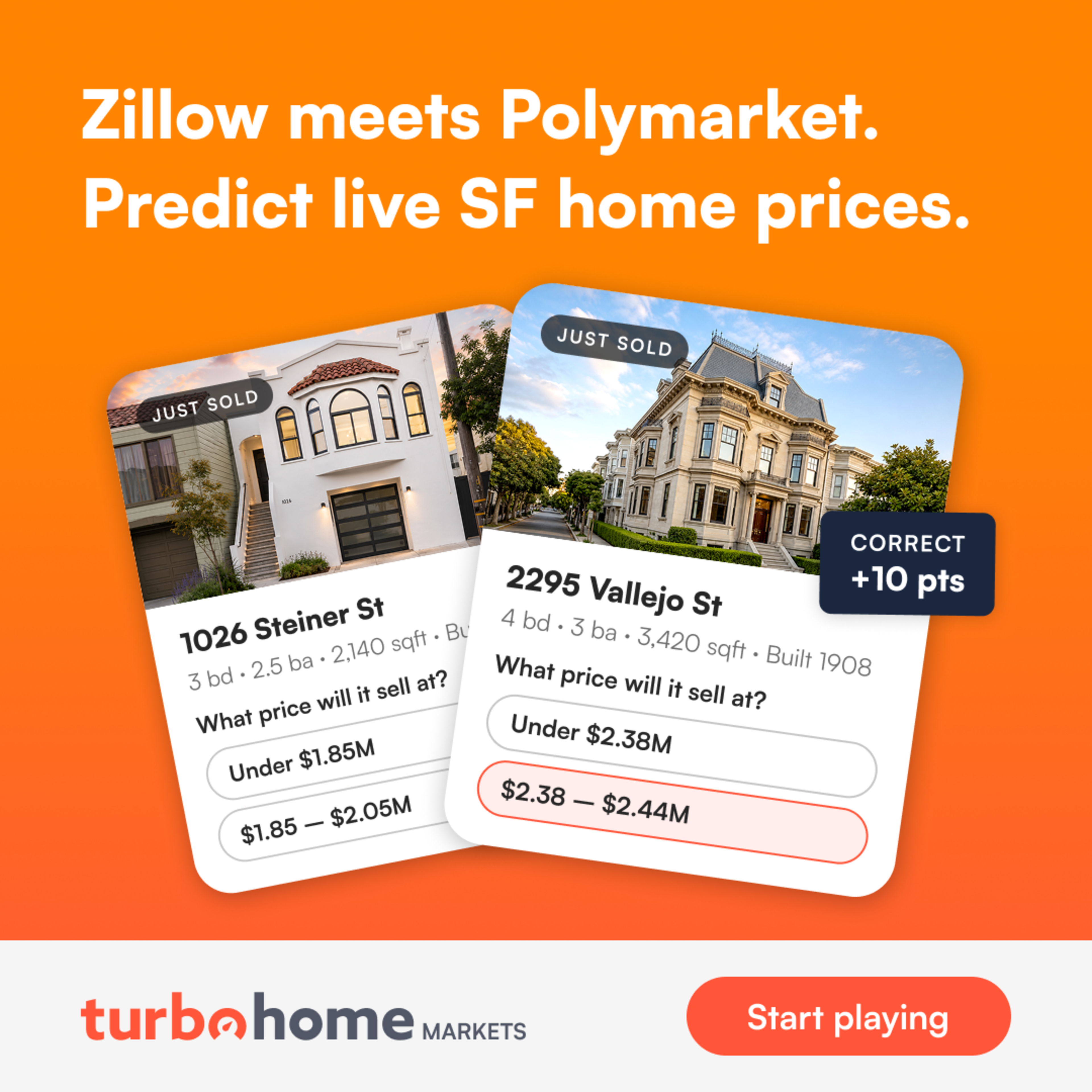 Zillow meets Polymarket to predict live San Francisco home prices with correct guesses earning points in the TurboHome Markets game.