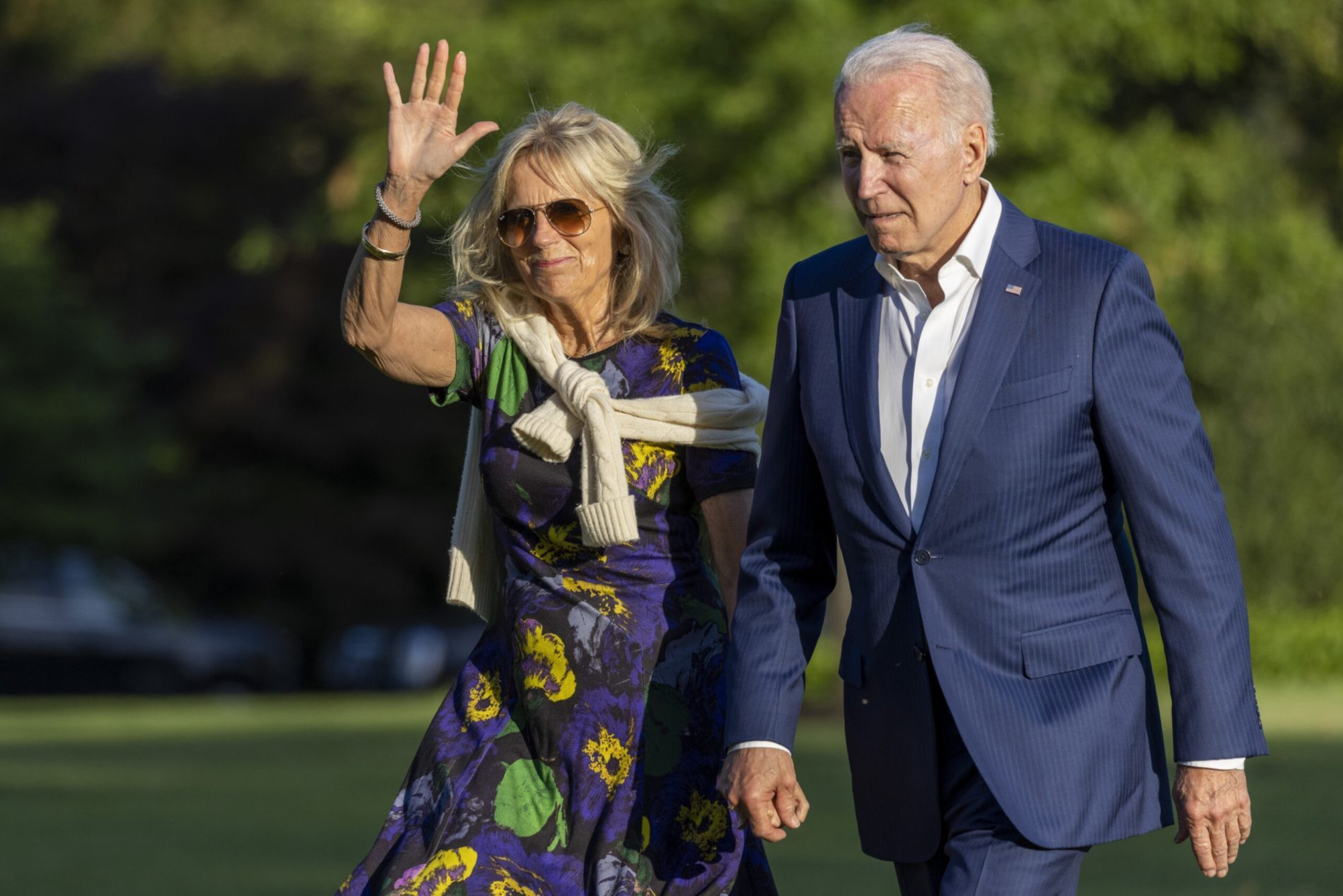 First lady Jill Biden speaks as President Joe Biden, Scarlet Harvey and her family attend the Pride Month celebration on the South Lawn of the White House in Washington, DC on June 10, 2023. | Tasos Katopodis/Getty Images
