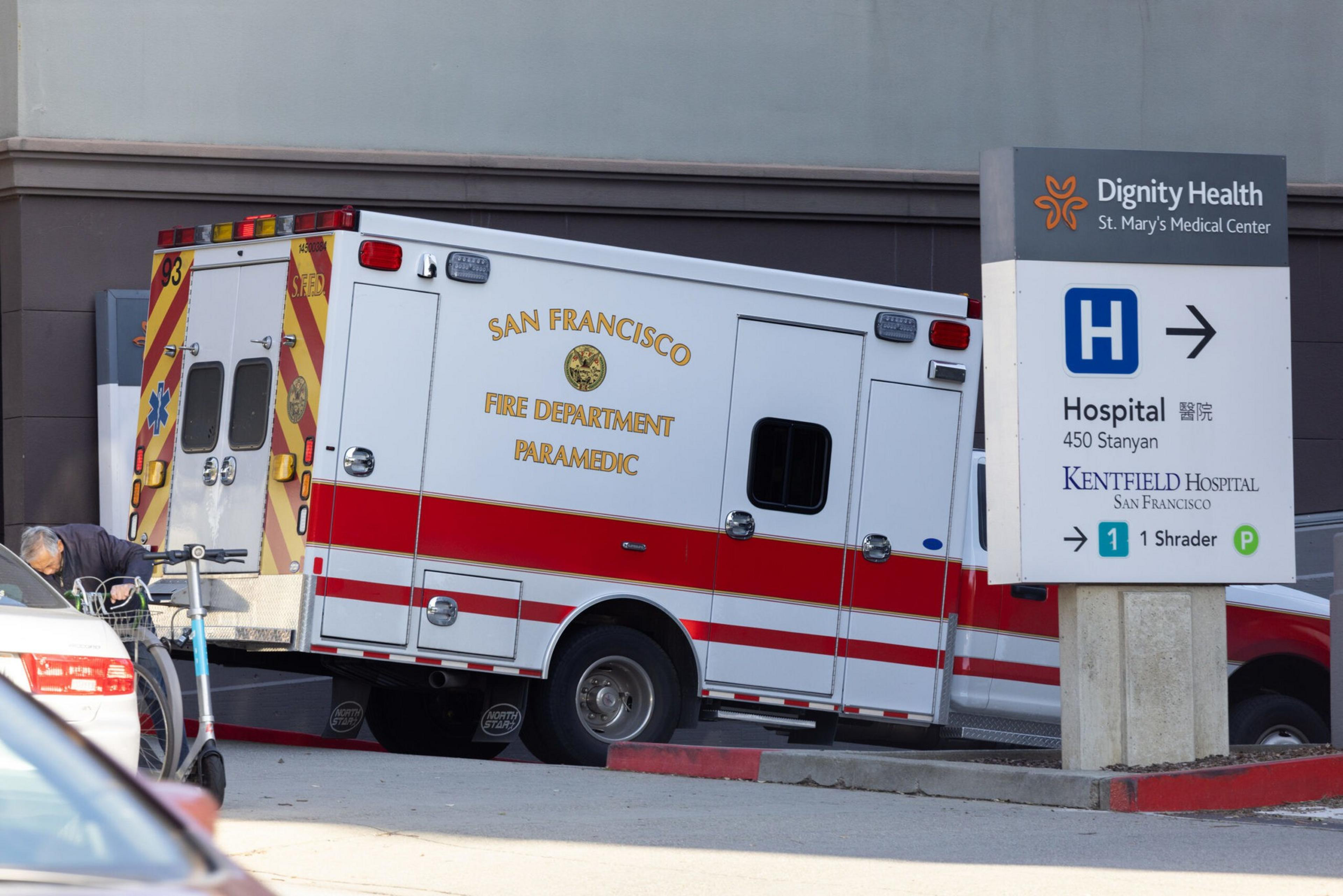 An ambulance enters a hospital.