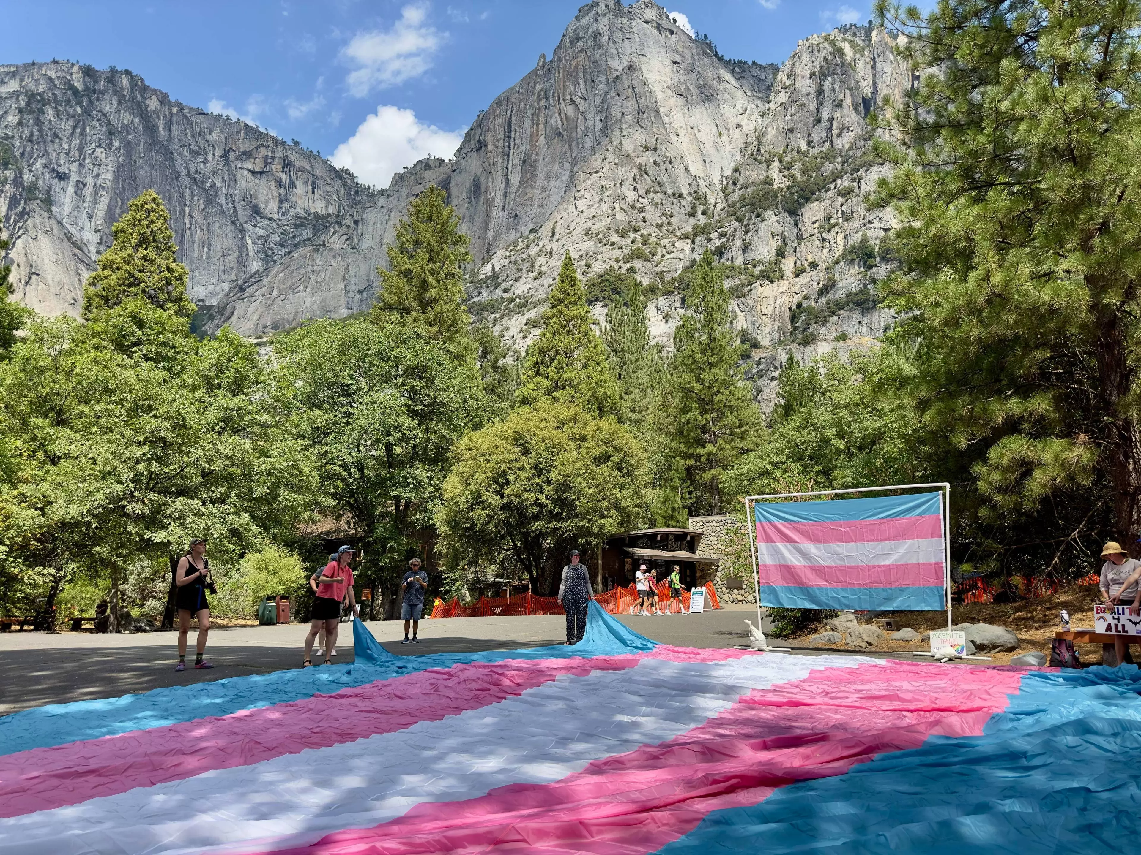 Protesters rally in Yosemite for ranger fired over hanging trans pride flag