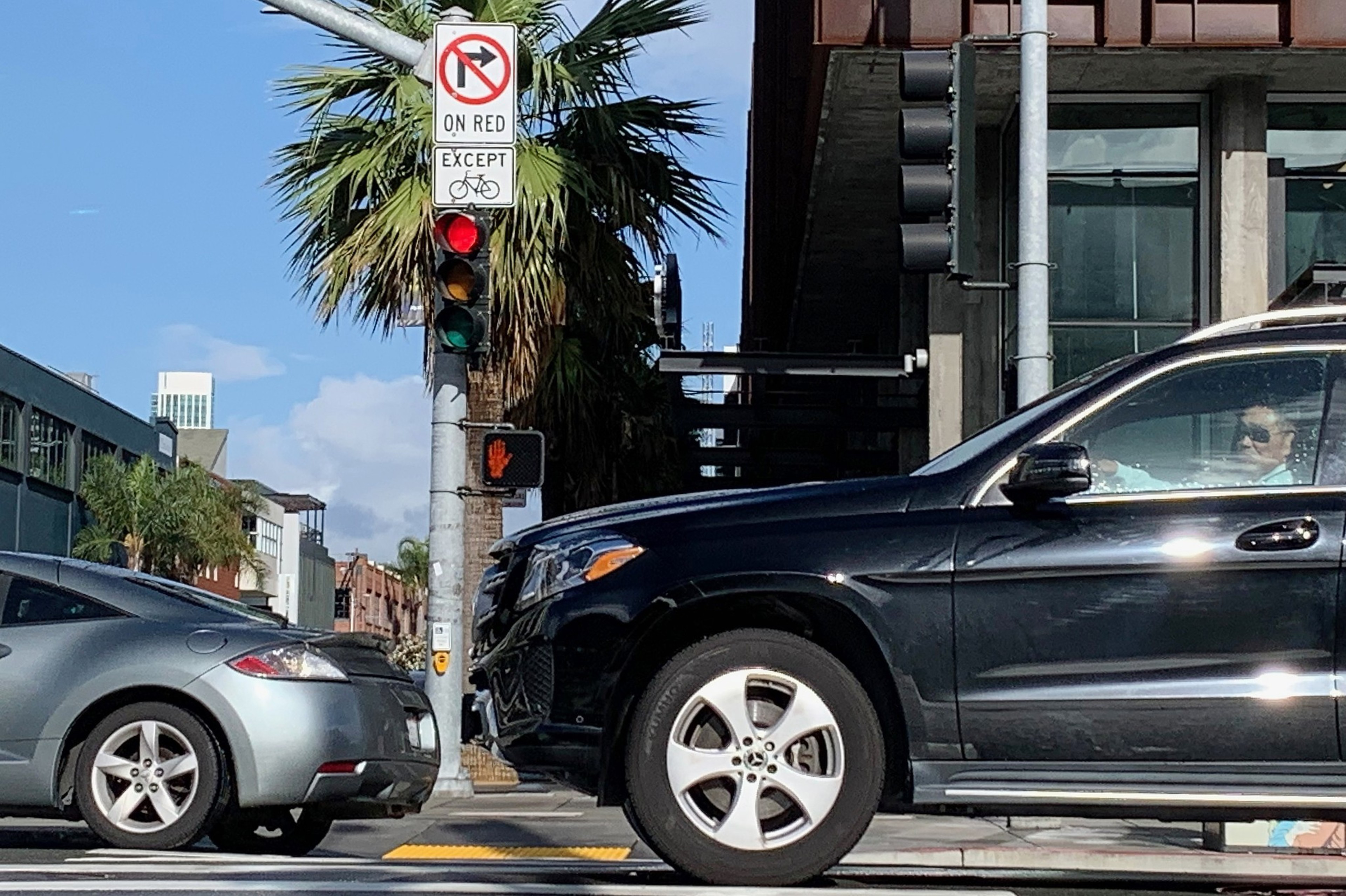 Cars at an intersection.