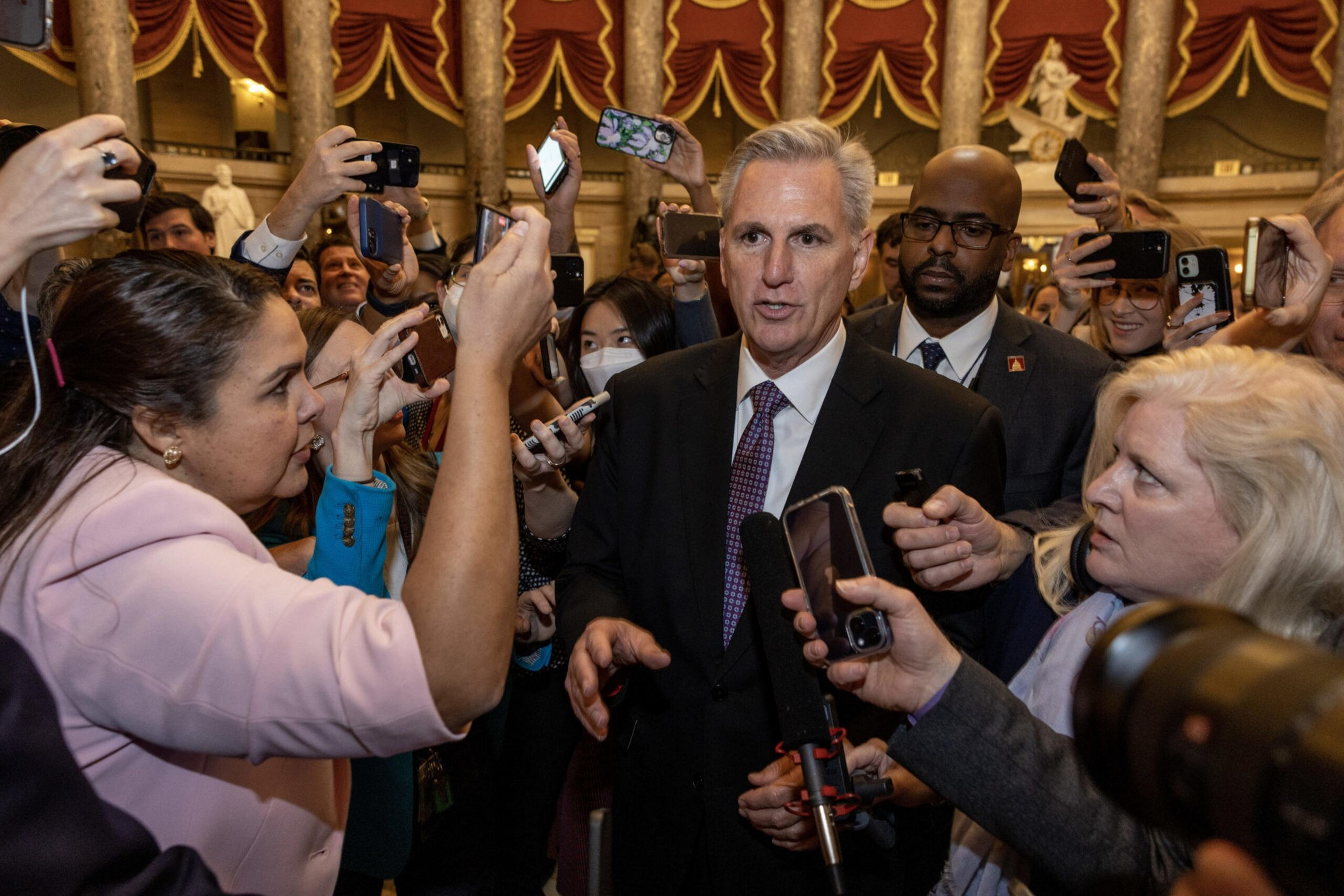 Kevin McCarthy stands in media scrum