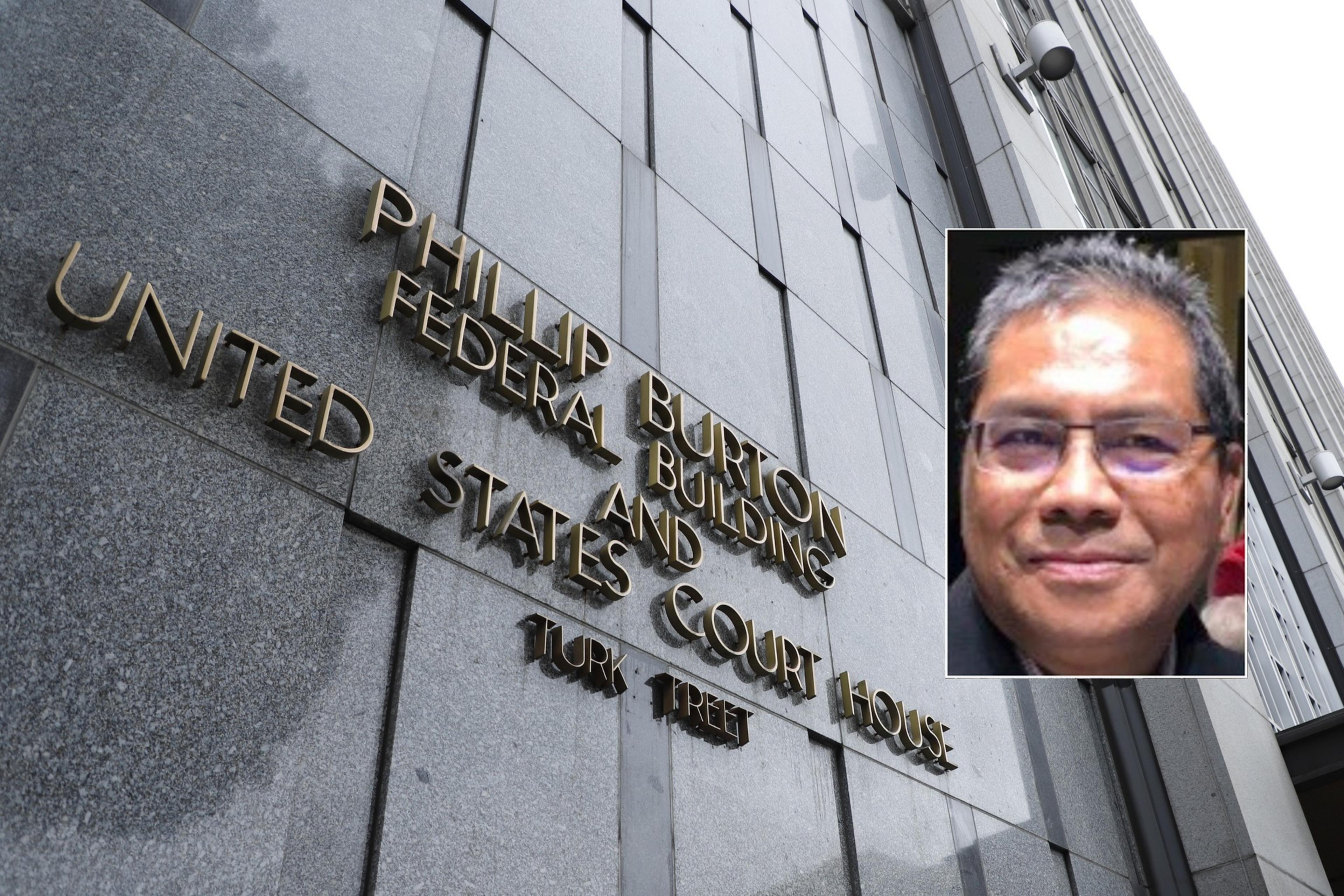 An inset photo of a Rudy Padaright, on top of the Phillip Burton Federal Building and U.S. Courthouse.