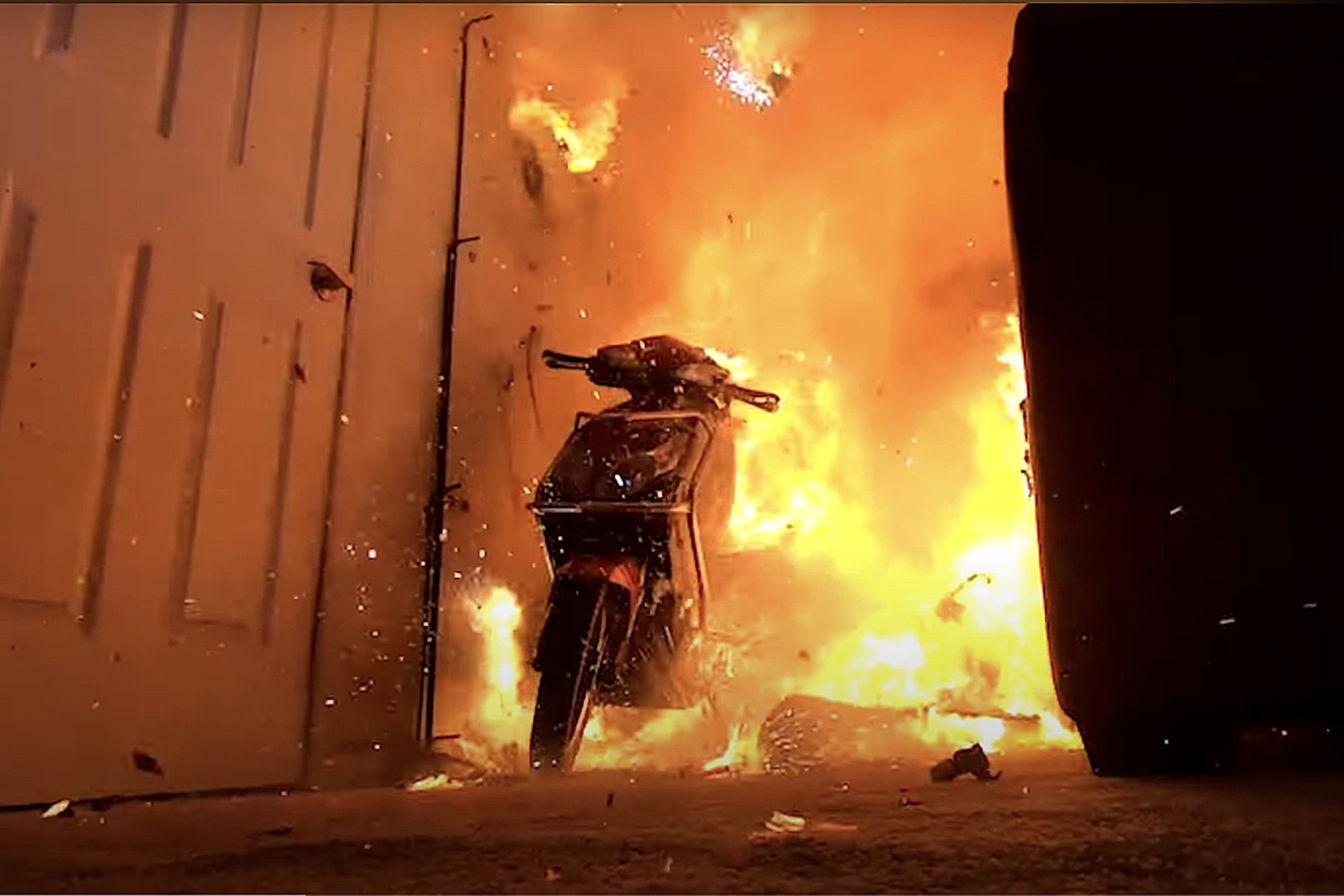 An E-scooter catches on fire.