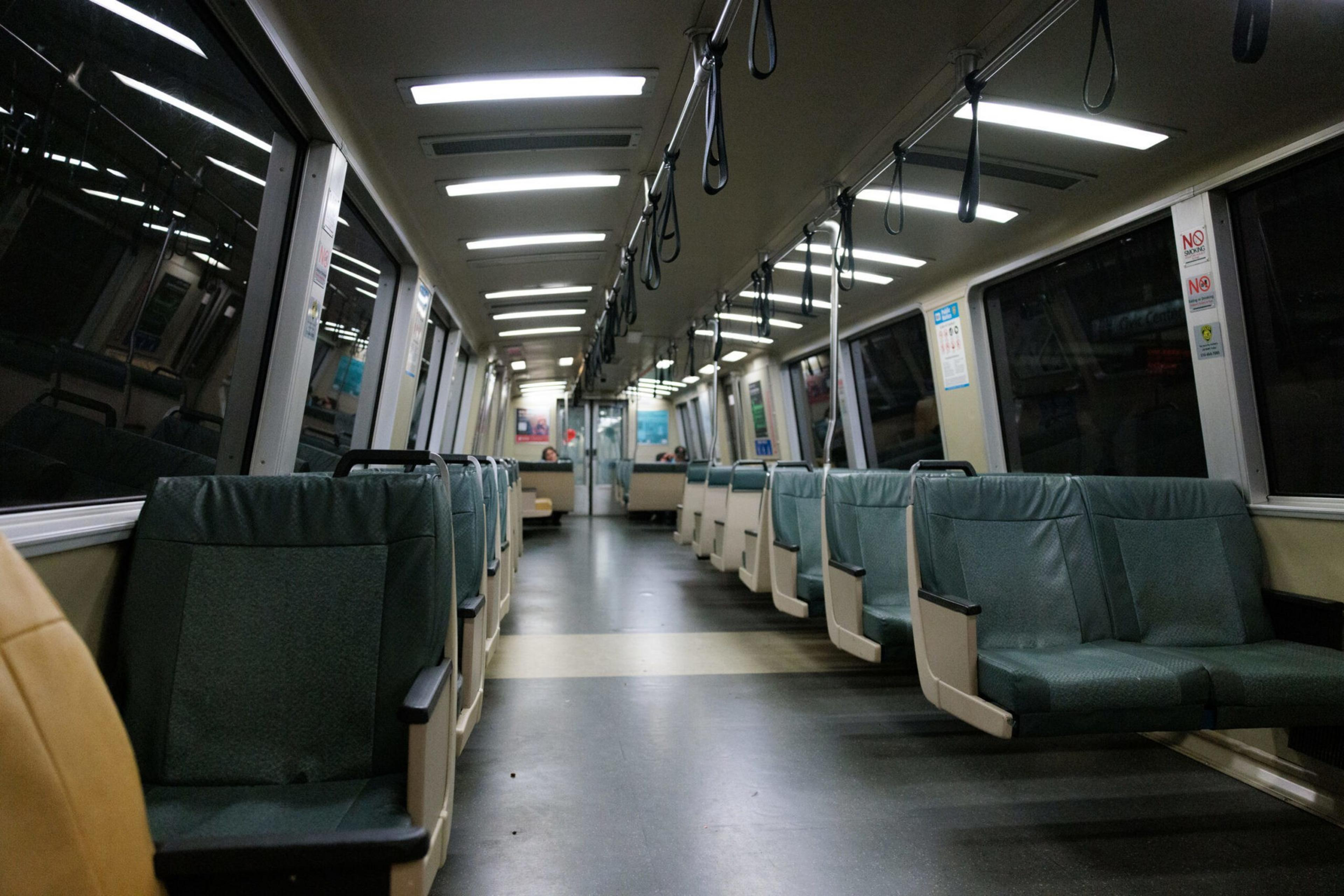 An interior view of a BART train in San Francisco, on June 6, 2023. Bay Area SFMTA is experiencing significant state and local funding issues and both Muni and BART may need to cut rider service in order to reduce costs. | Isaac Ceja/The Standard