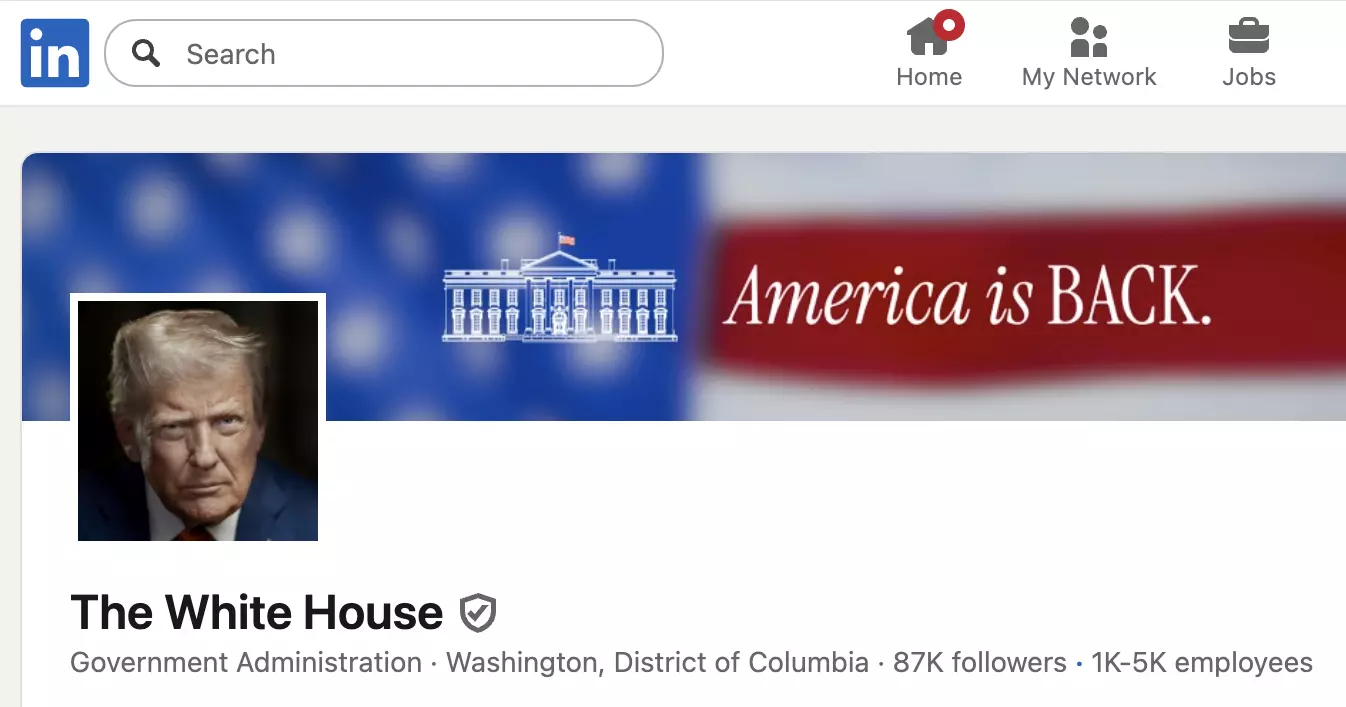 Trump's face is now the White House's logo on LinkedIn