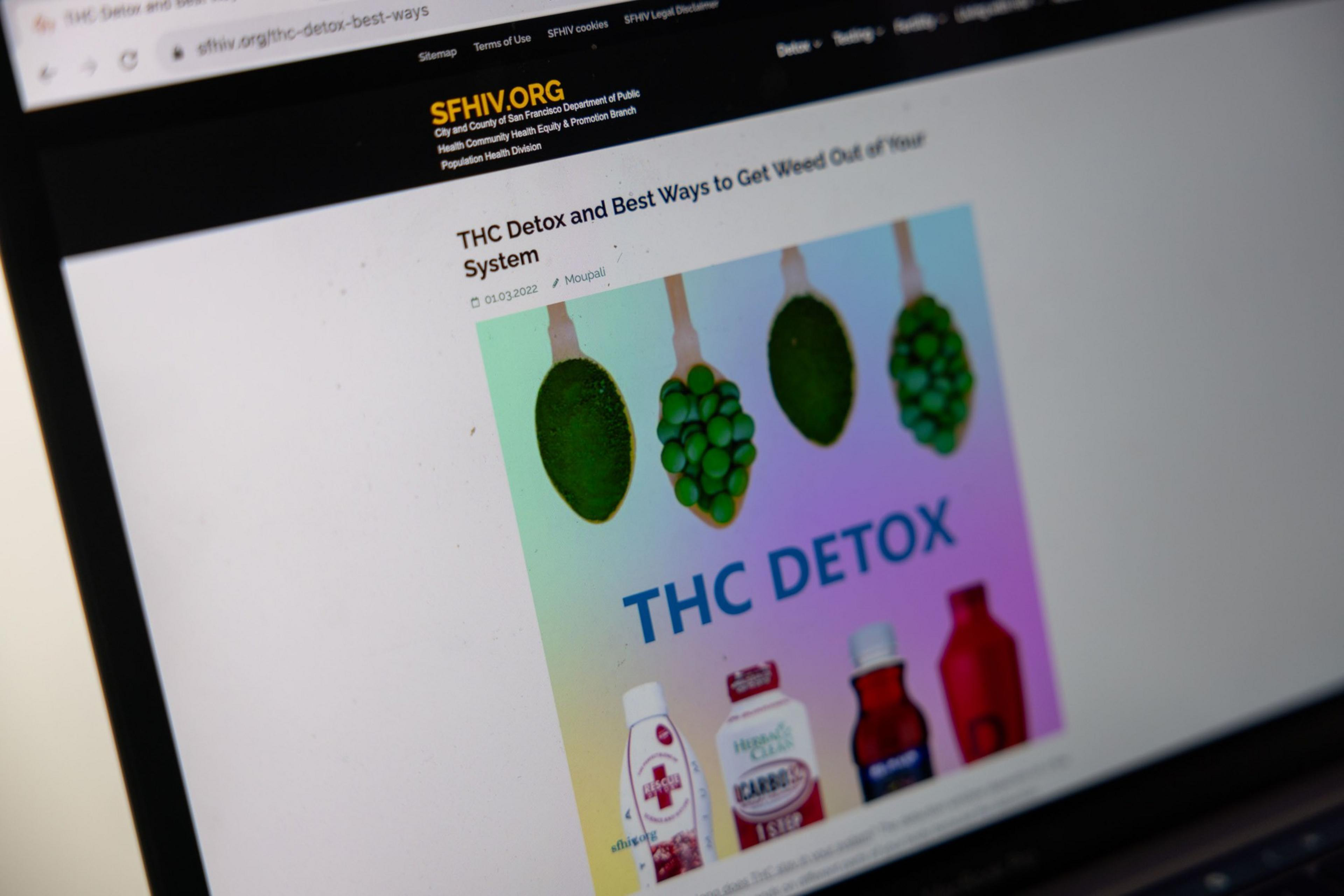 A website with products that sells items related to boost sperm production and evade cannabis drug tests.
