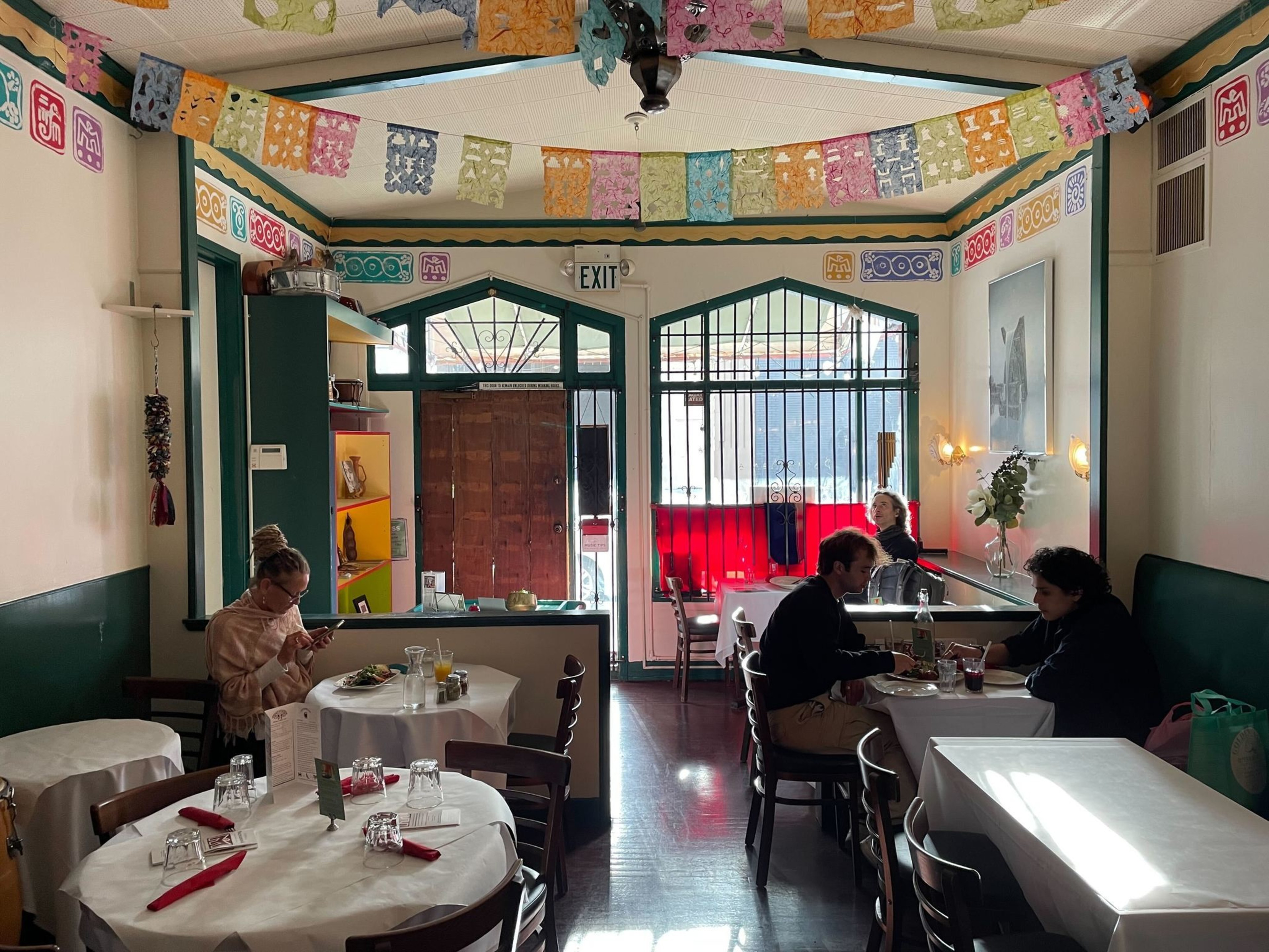 People eat in a restaurant.