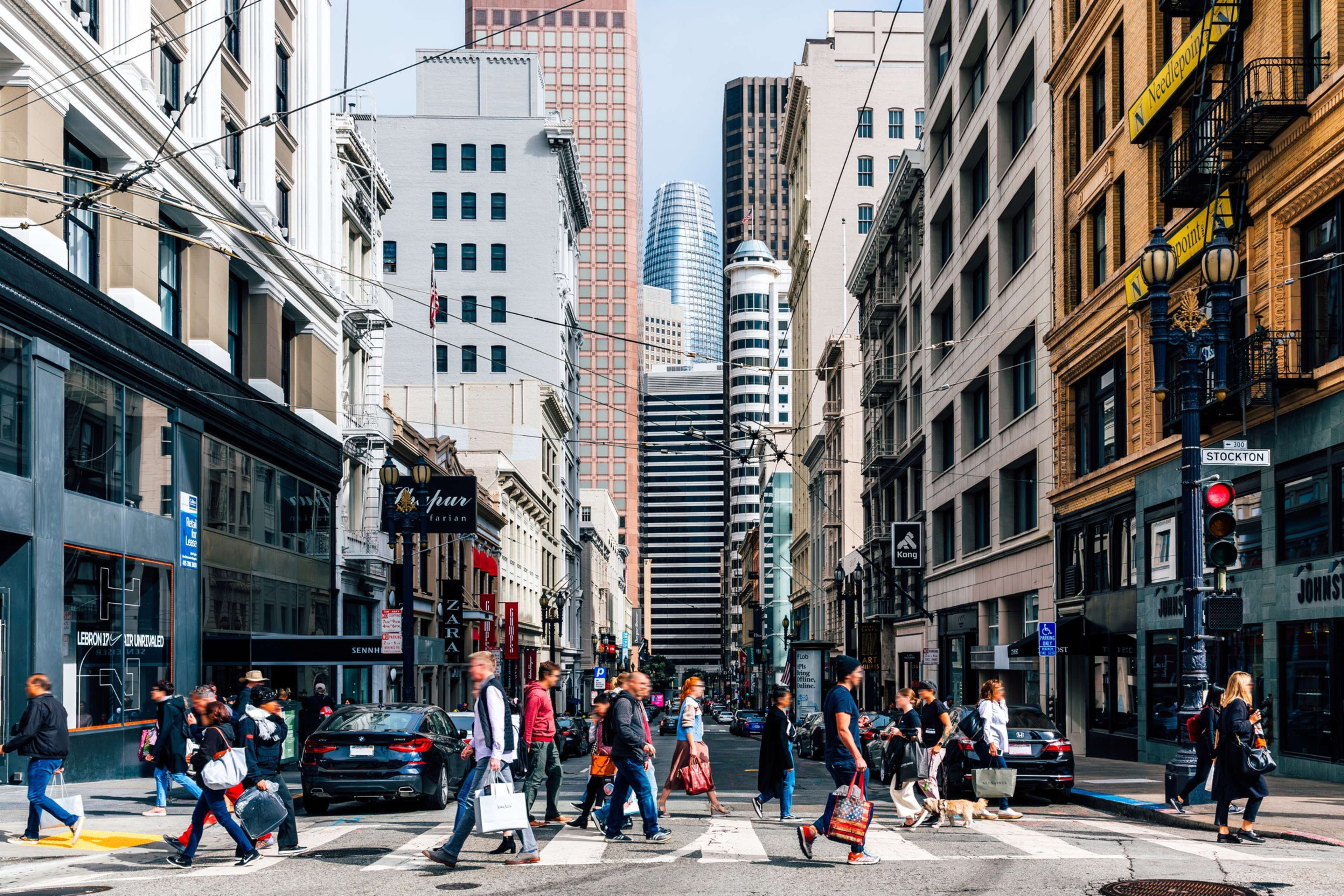 shoppers on stockton street in San Francisco