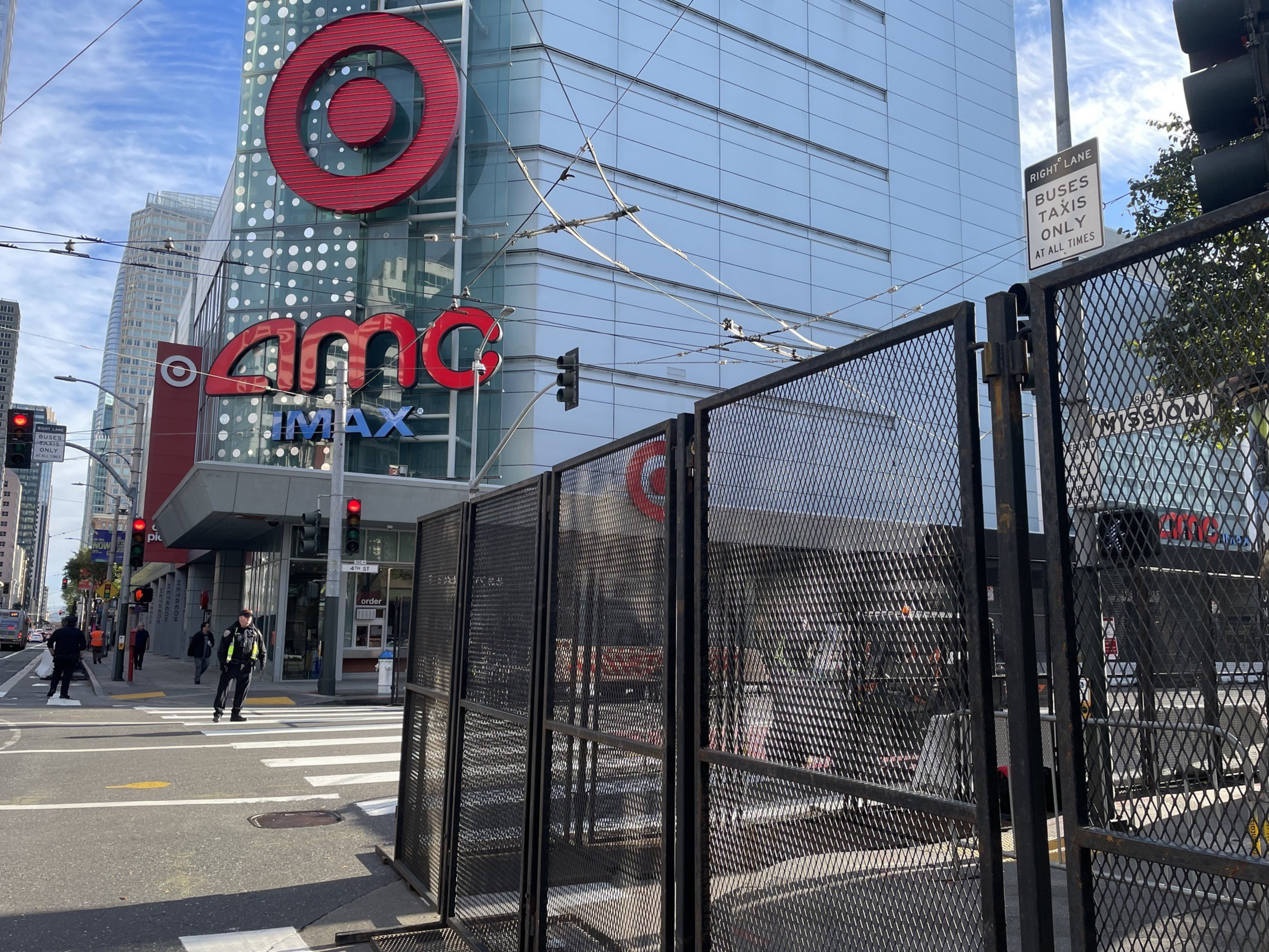 Black fencing next to a building.