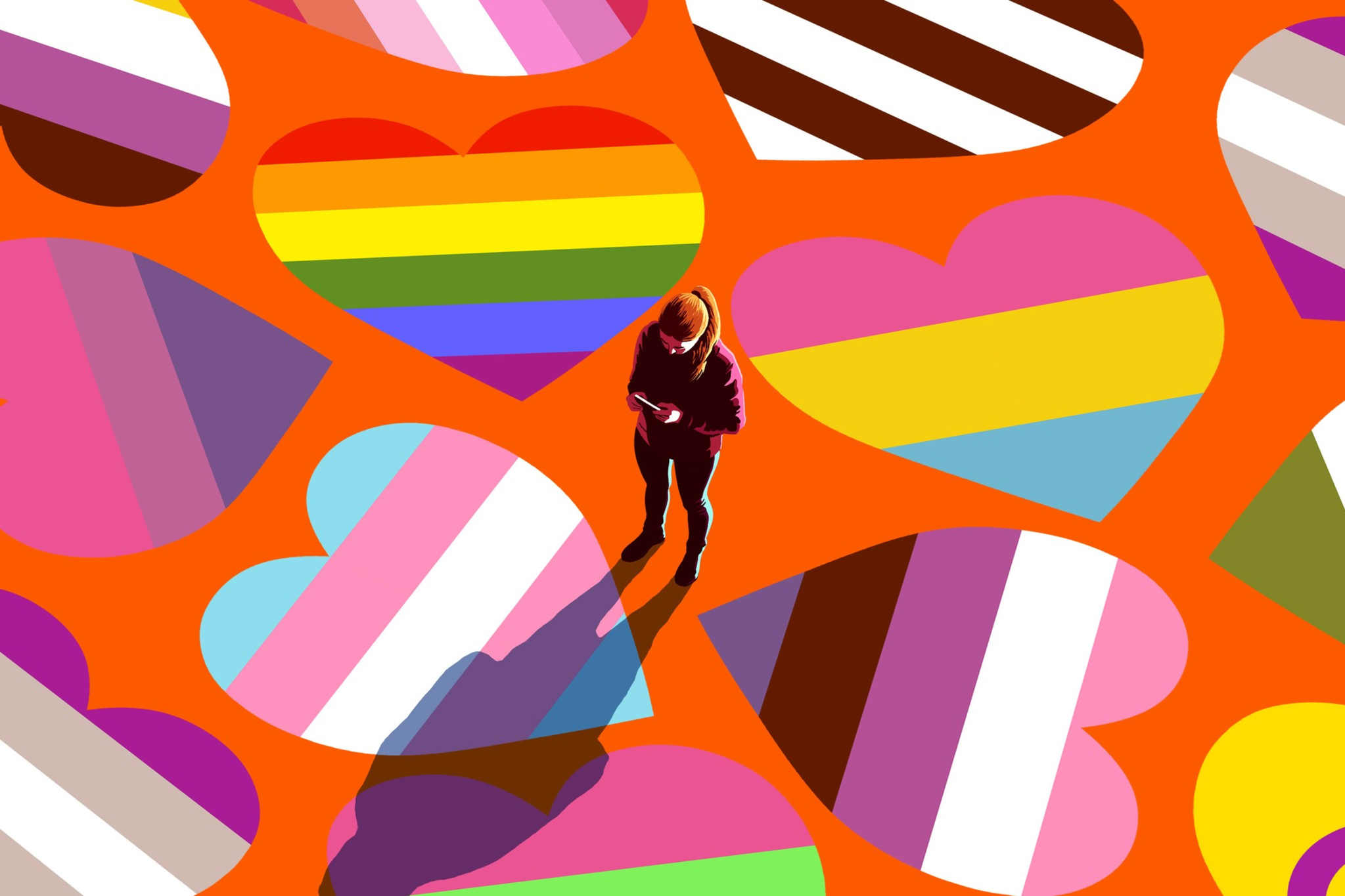 An illustration of a woman looking at her phone.