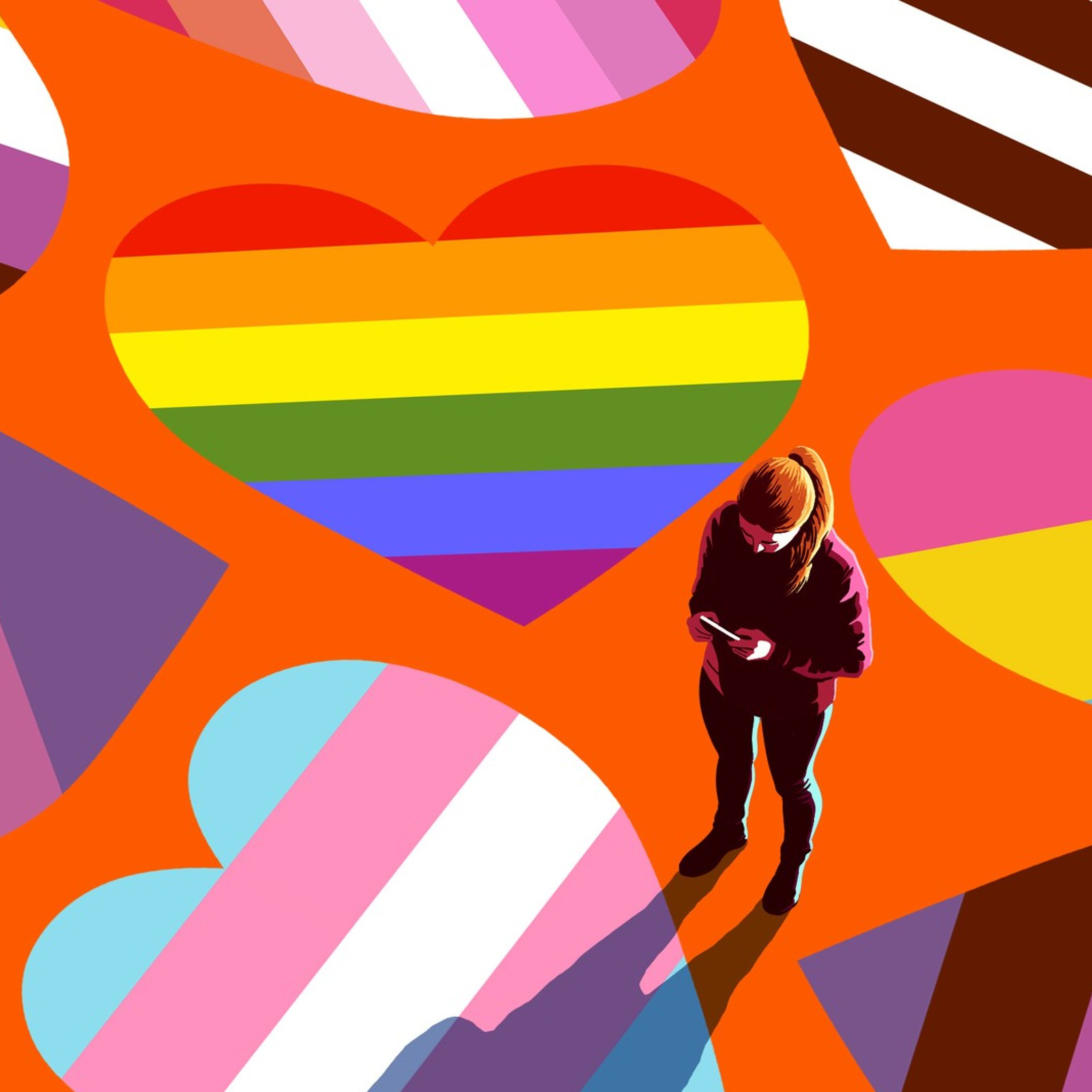 An illustration of a woman looking at her phone.