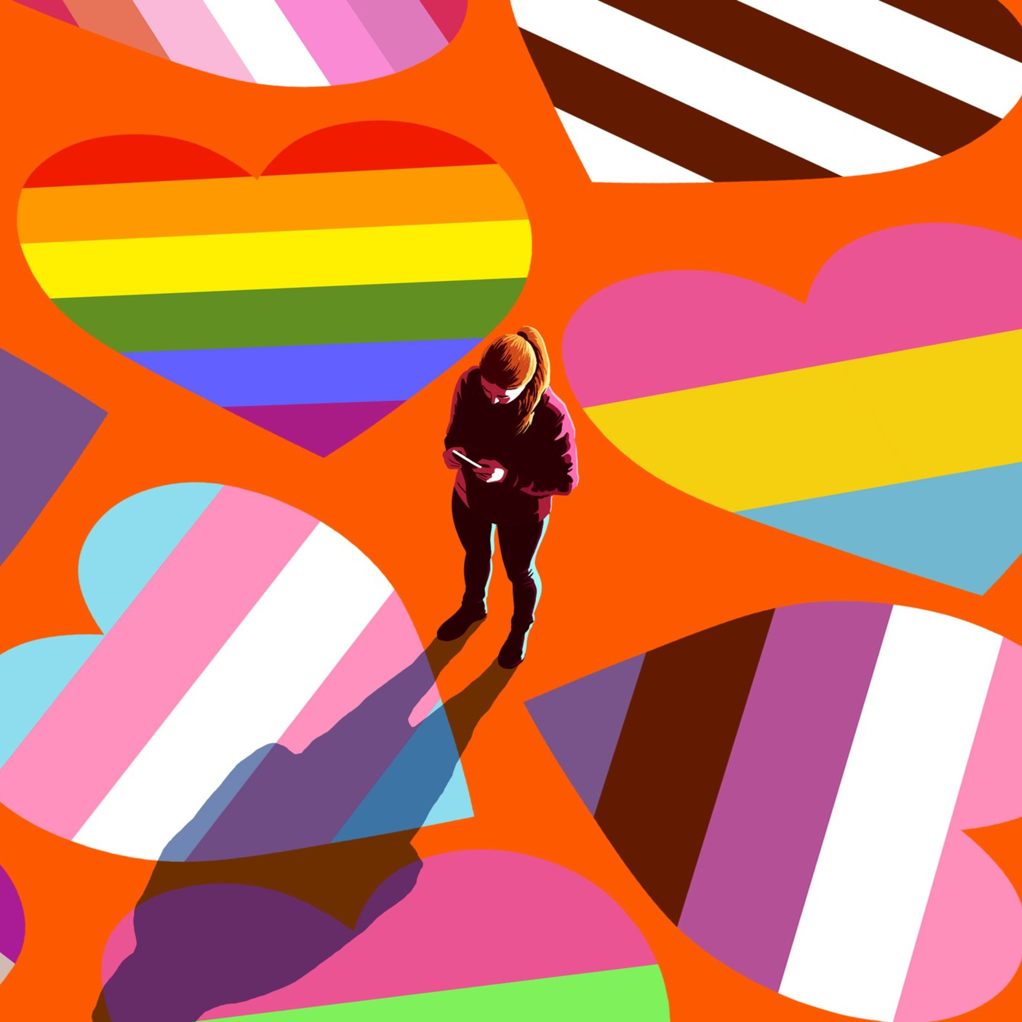 An illustration of a woman looking at her phone.