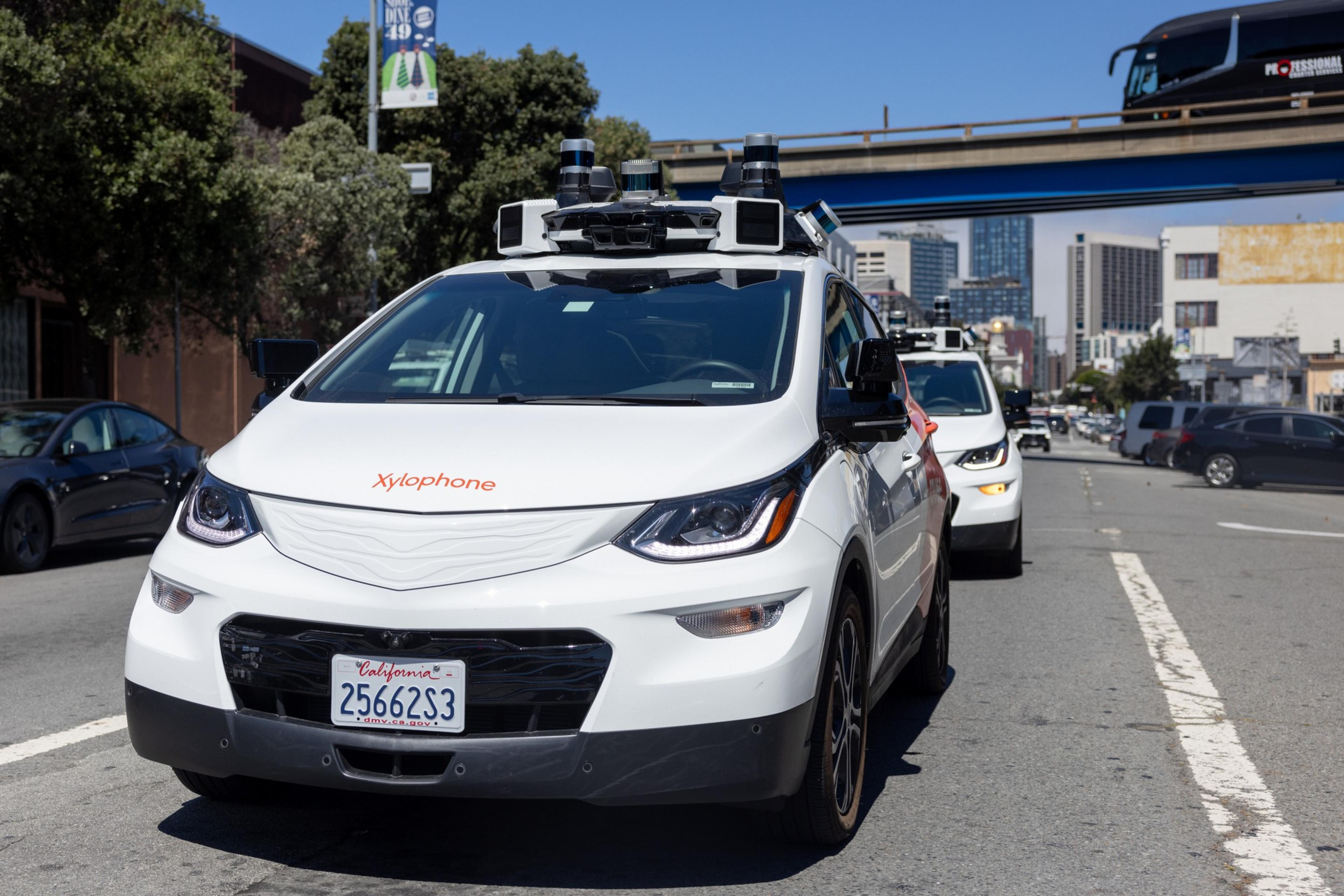 A Cruise vehicle drives down the road in San Francisco.