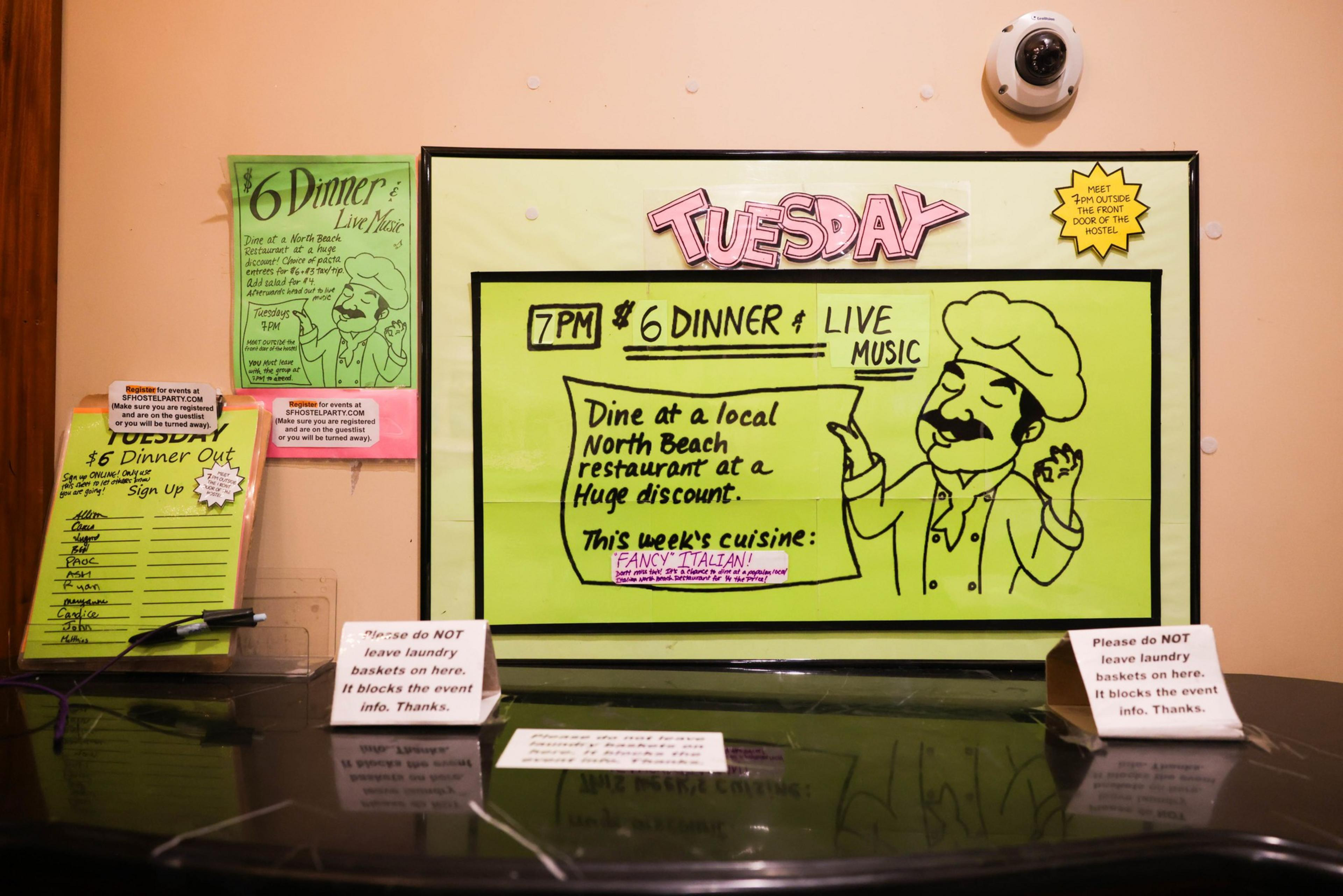 A sign that reads their is dinner for $6.00