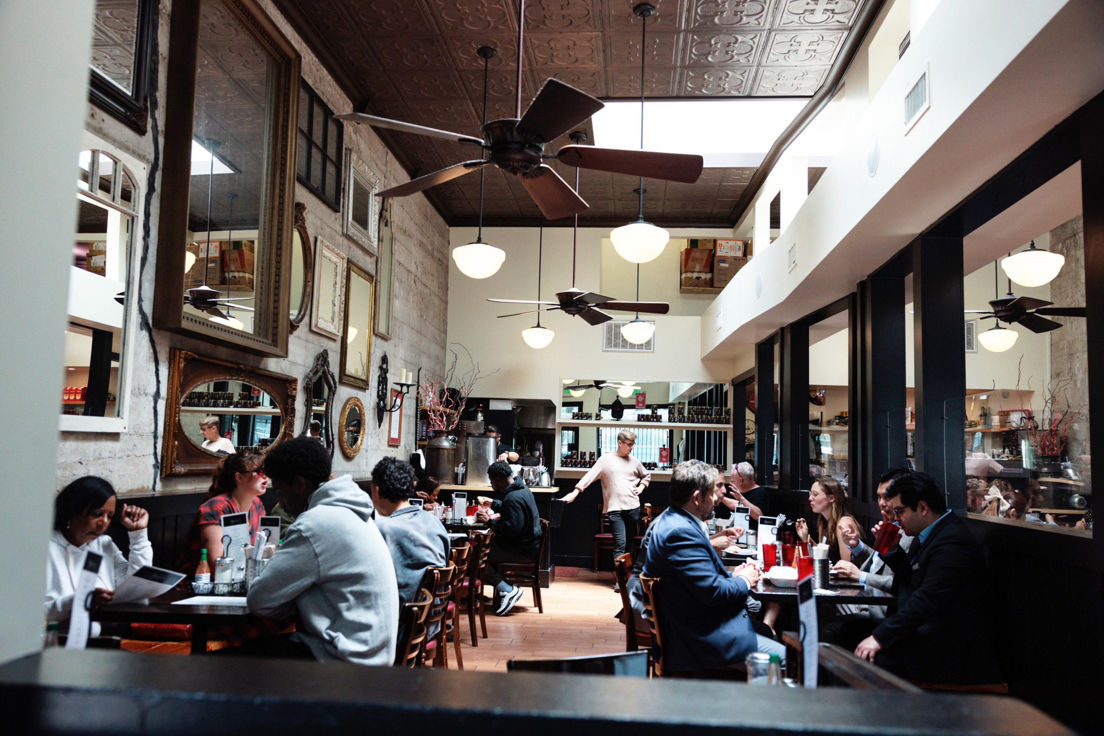 an interior of a crowded restaurant