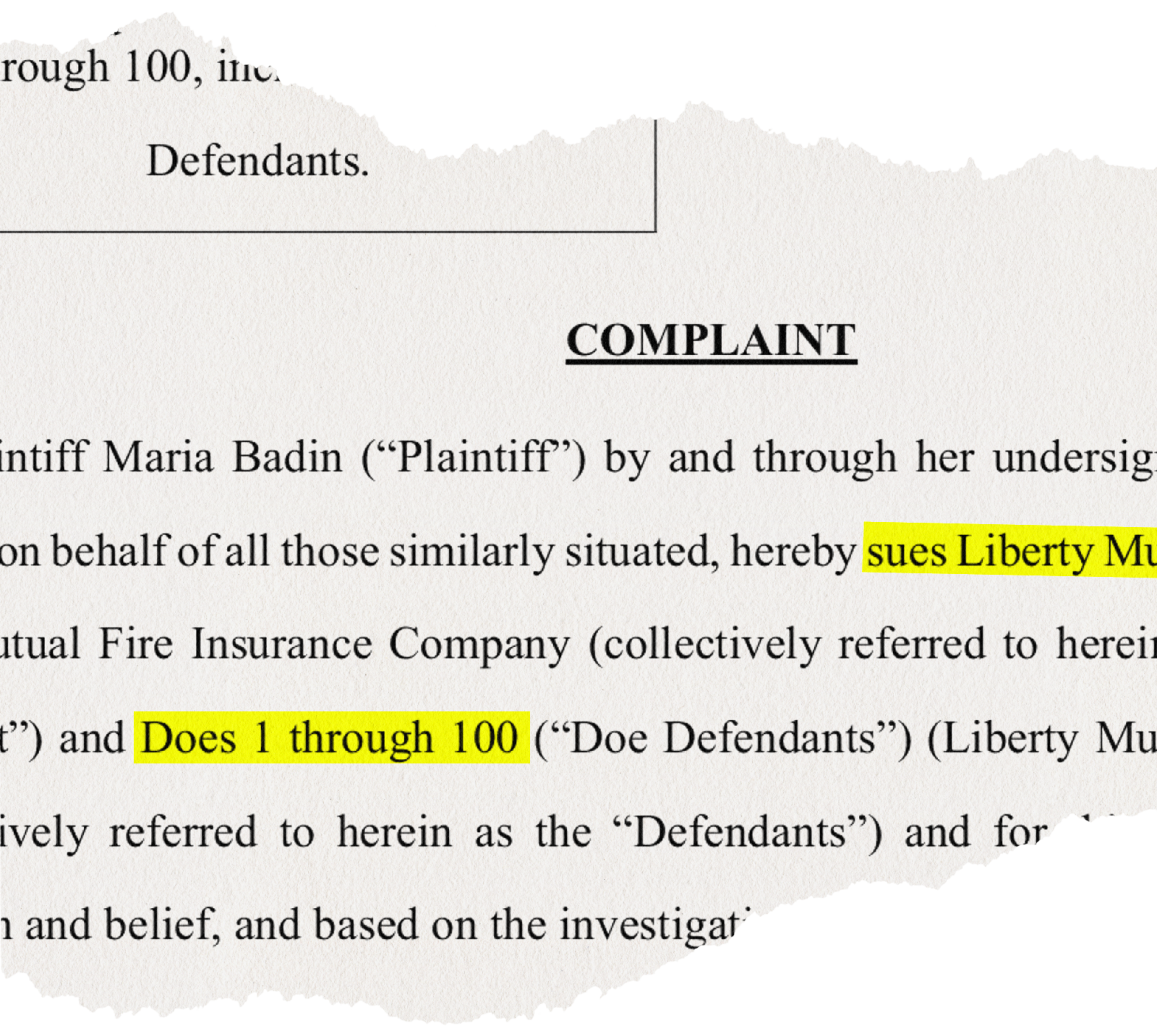 A portion of a legal complaint filed by Maria Badin, cut off at the sides.