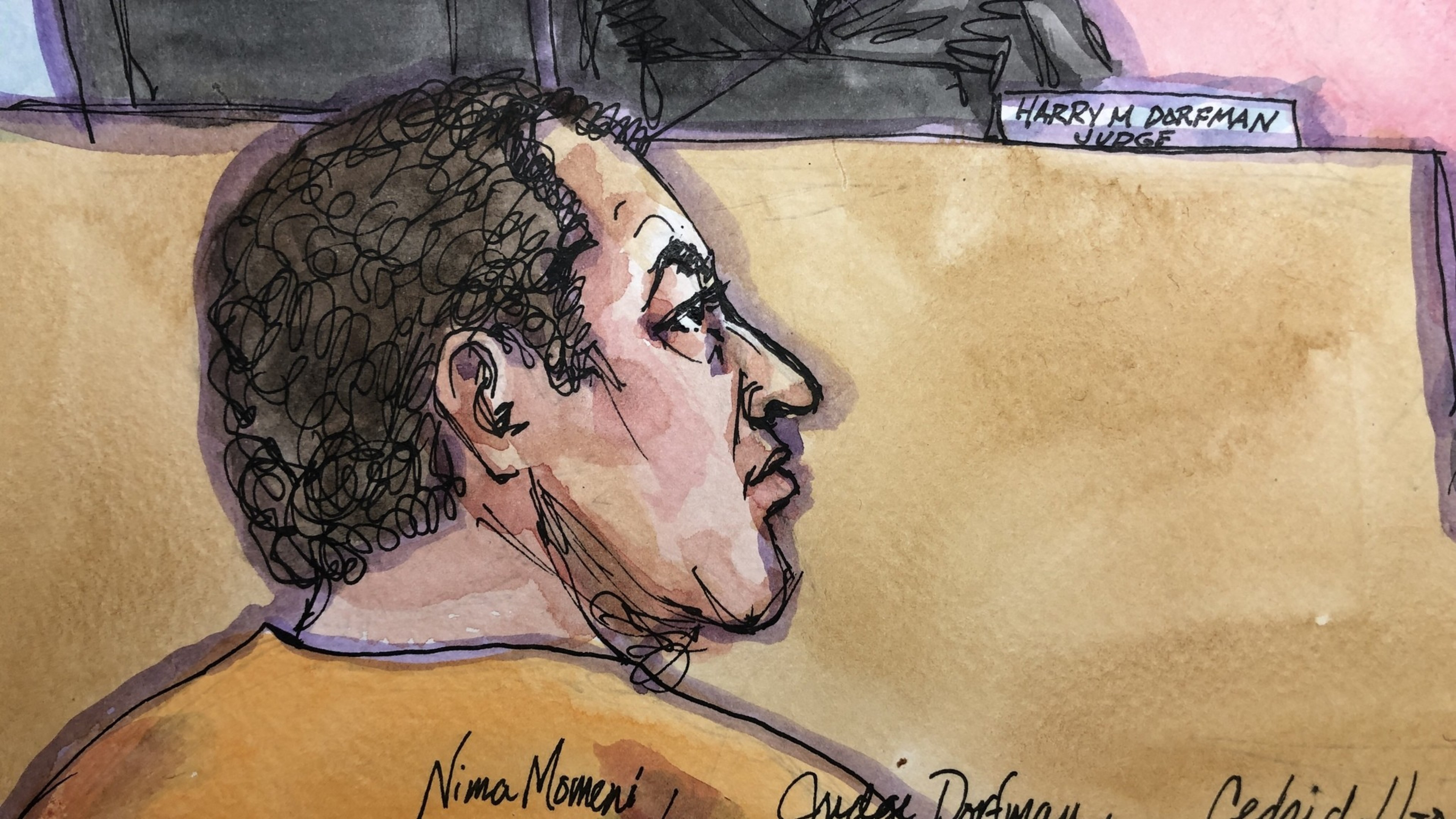 A drawing of a man in court.
