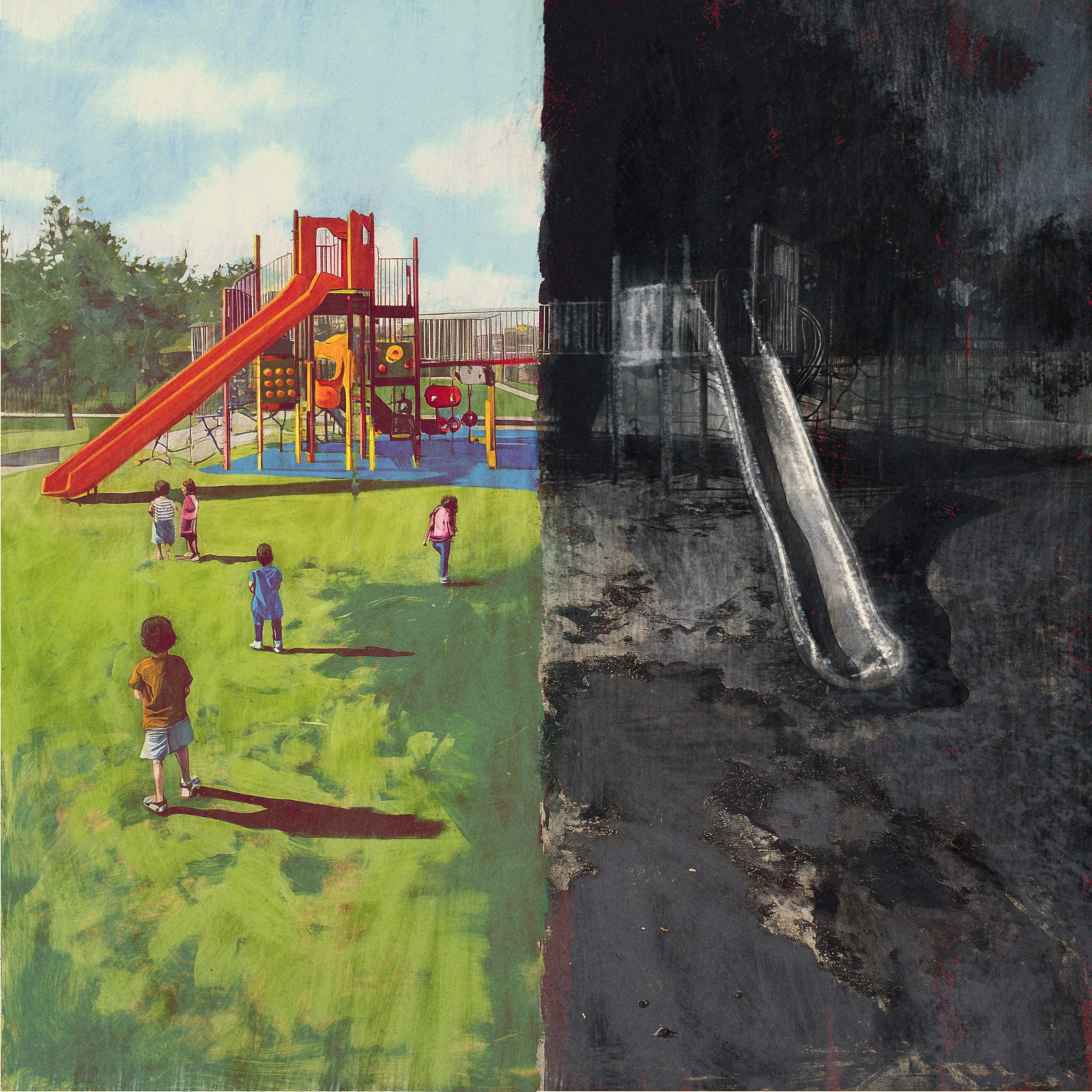 An illustration of two contrasting playgrounds
