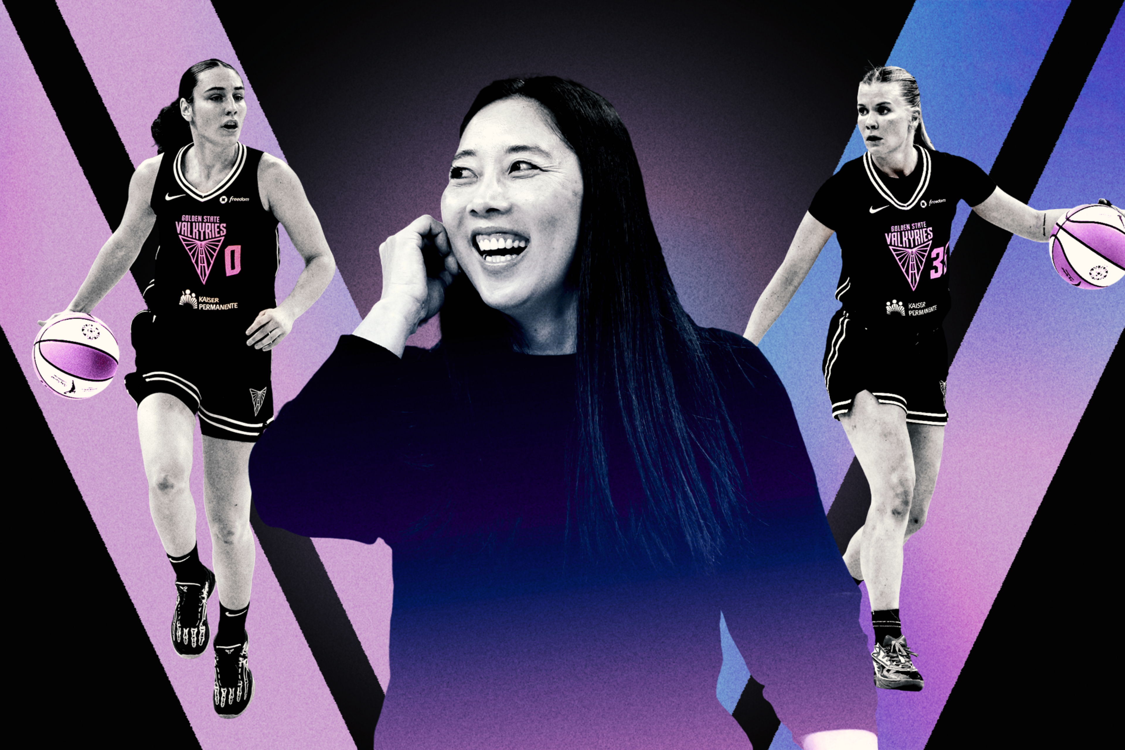 Valkyries coach, Natalie Nakase and two players, Carla Leite & Julie Vanloo