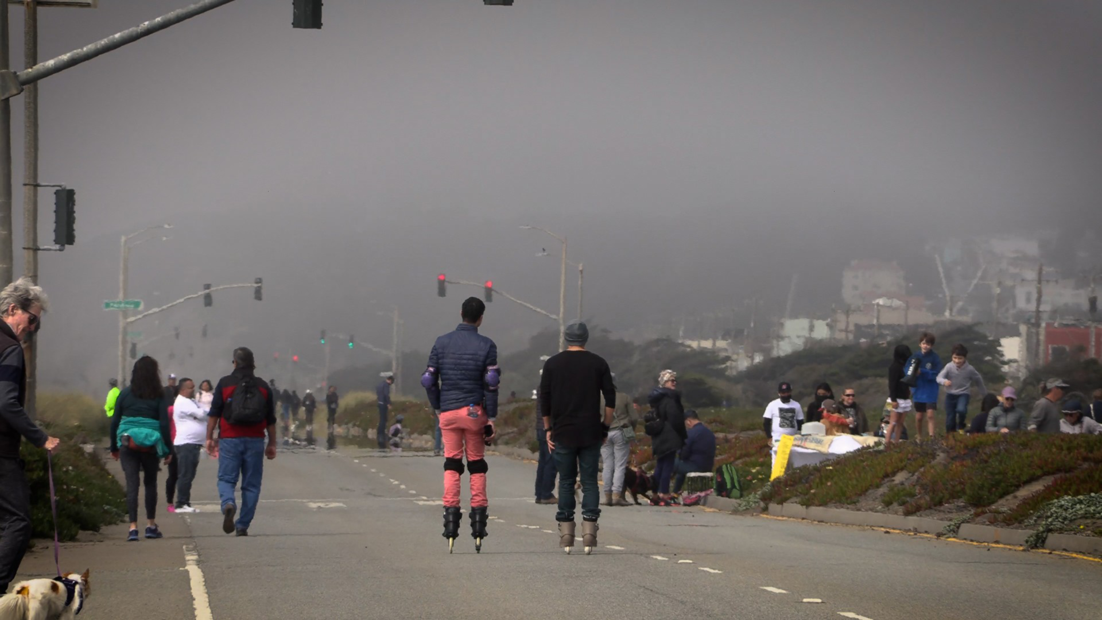 People on the Great Highway on a car-free day.
