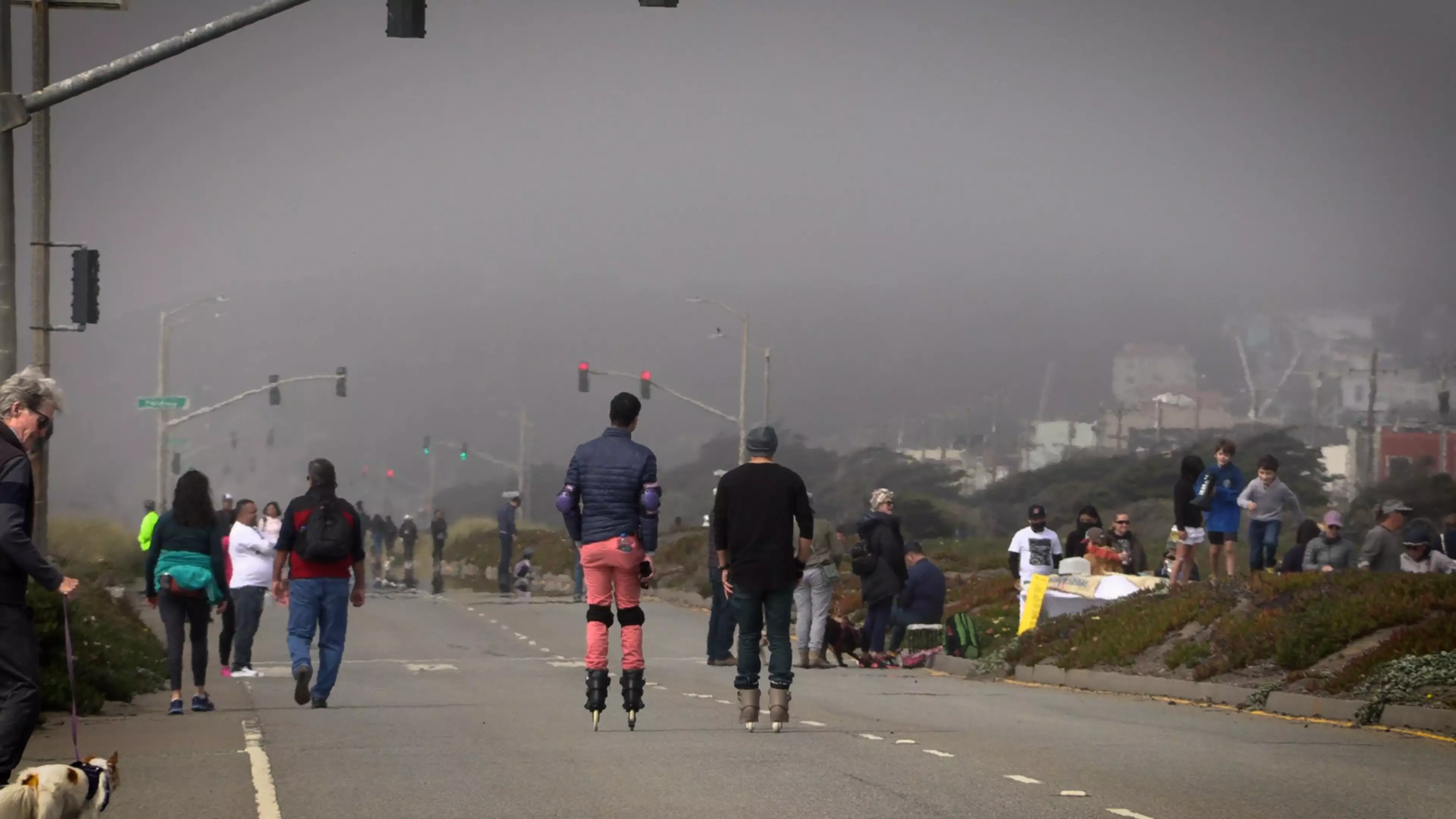 People on the Great Highway on a car-free day.