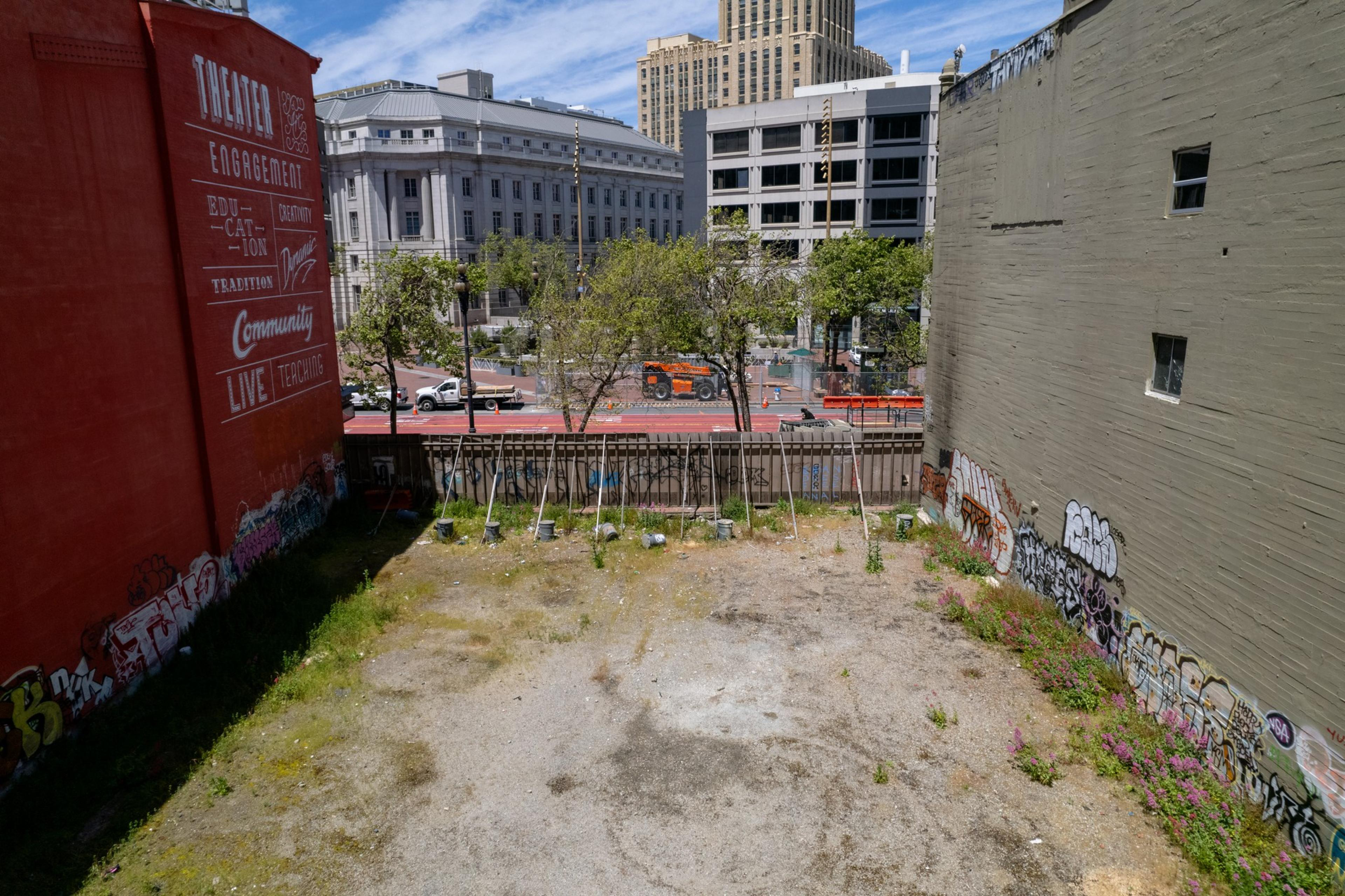 An empty lot is seen in a photo.