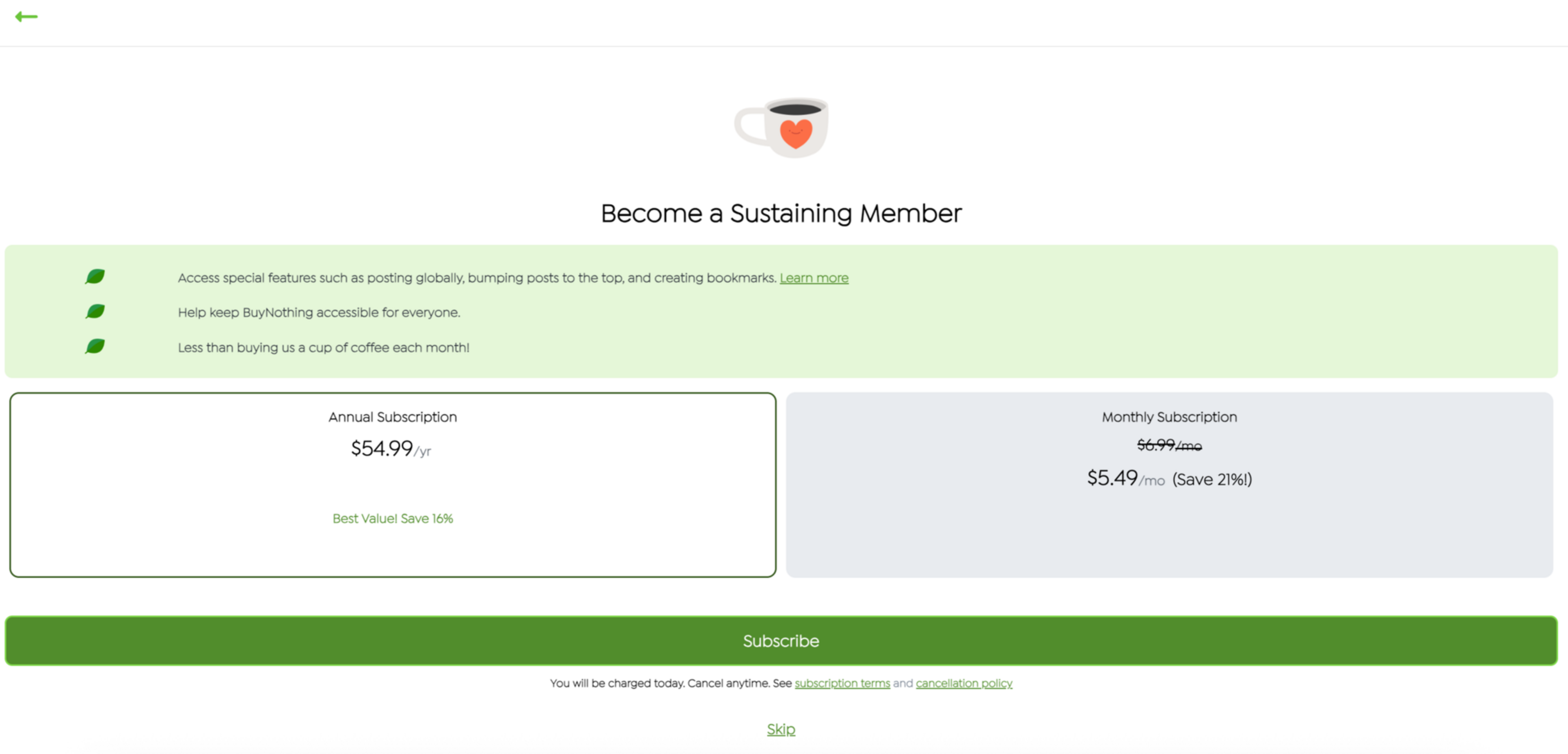 Become a sustaining member with annual subscription at $54.99/year or monthly at $5.49, saving 21%, to access special features and support the platform.