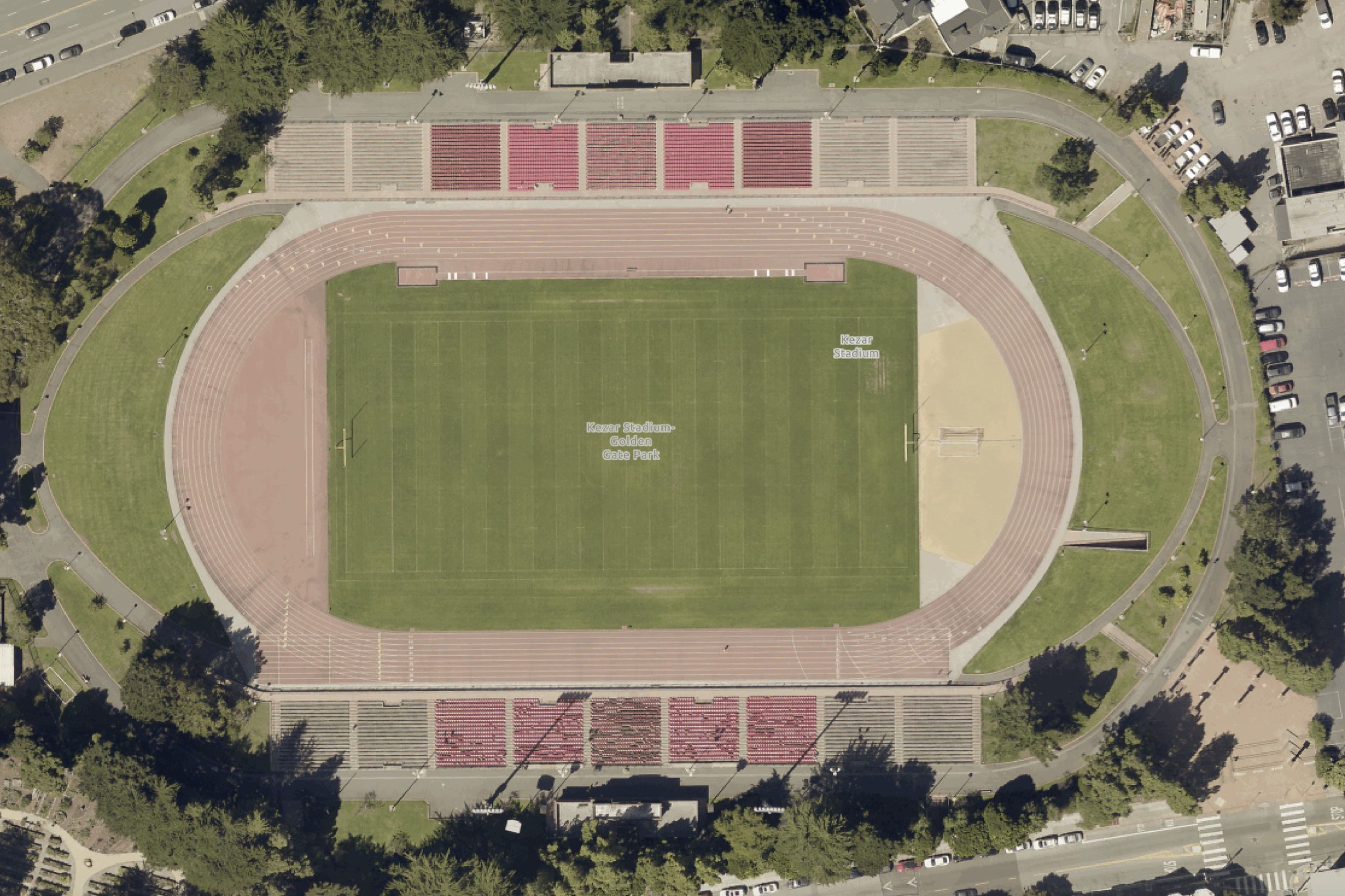 An aerial view of Kezar Stadium in San Francisco in 2022.