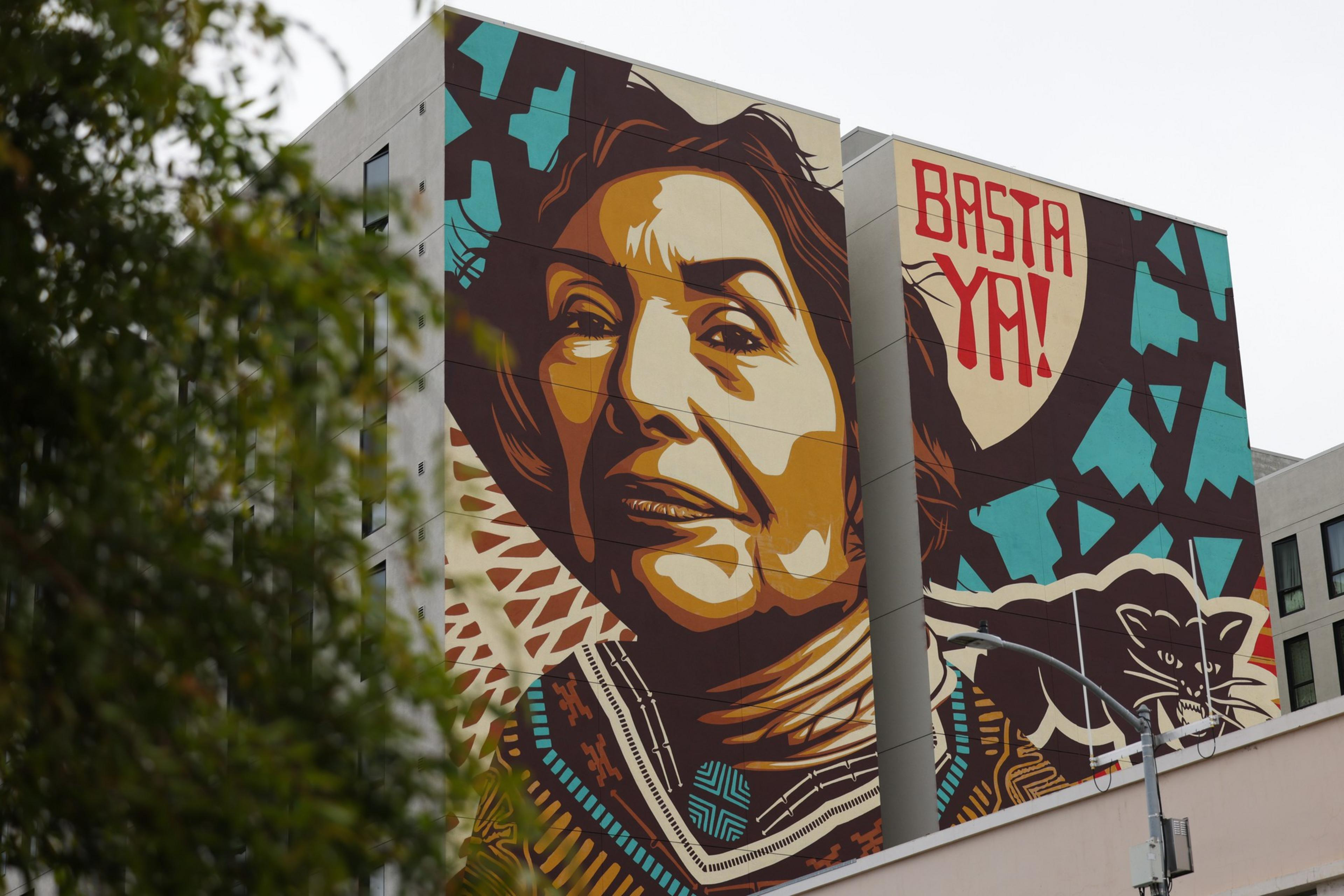 Portrait of a woman on the side of a building