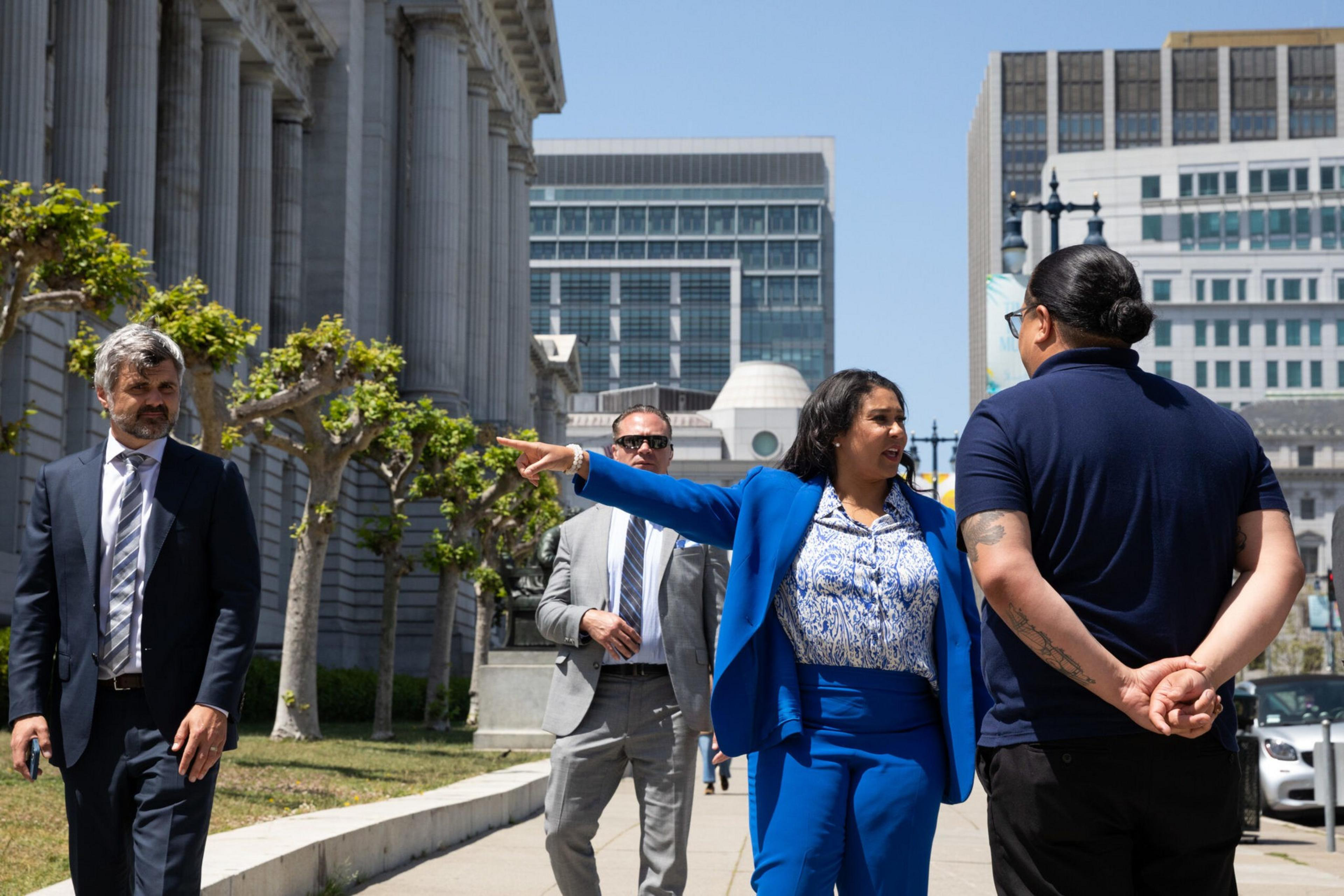 Mayor London Breed speaks at UN Plaza
