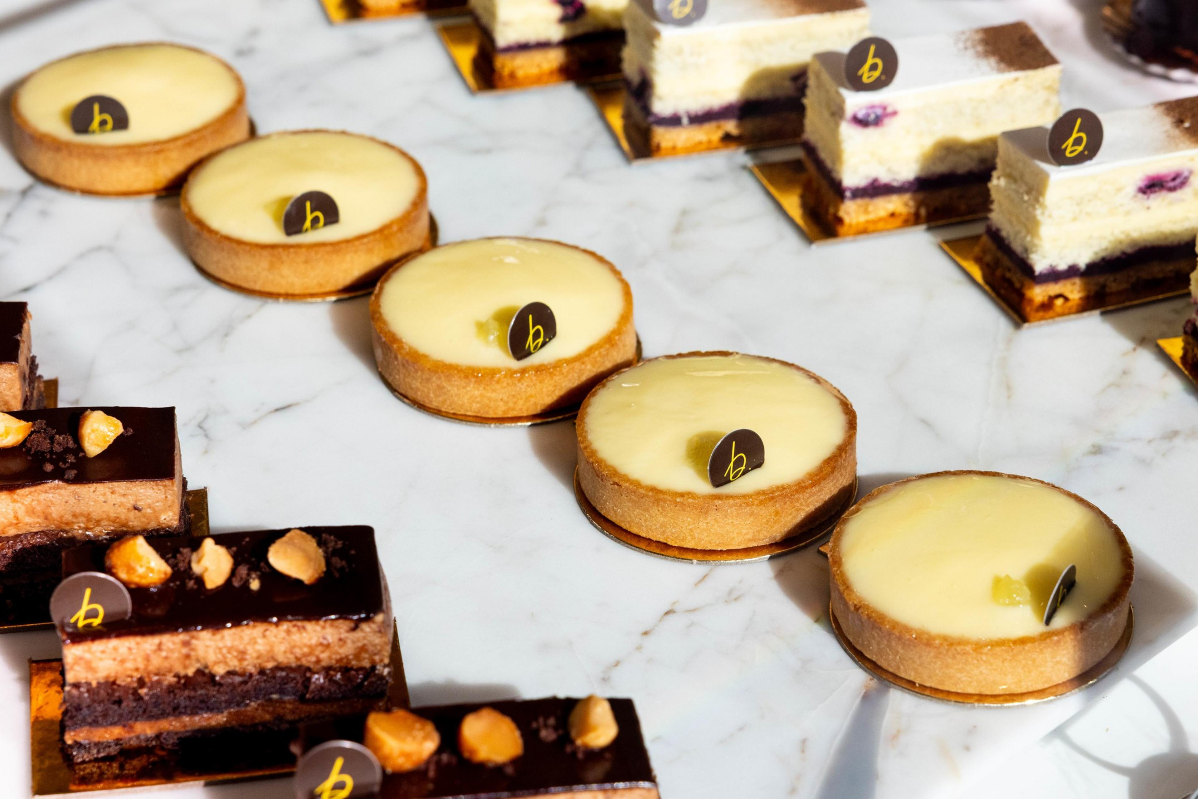 Tarts are displayed at b. patisserie’s new location in Union Square in San Francisco on Friday, March 21, 2025. Several businesses have struggled to flourish in Union Square, but b. patisserie is hoping to break the streak.