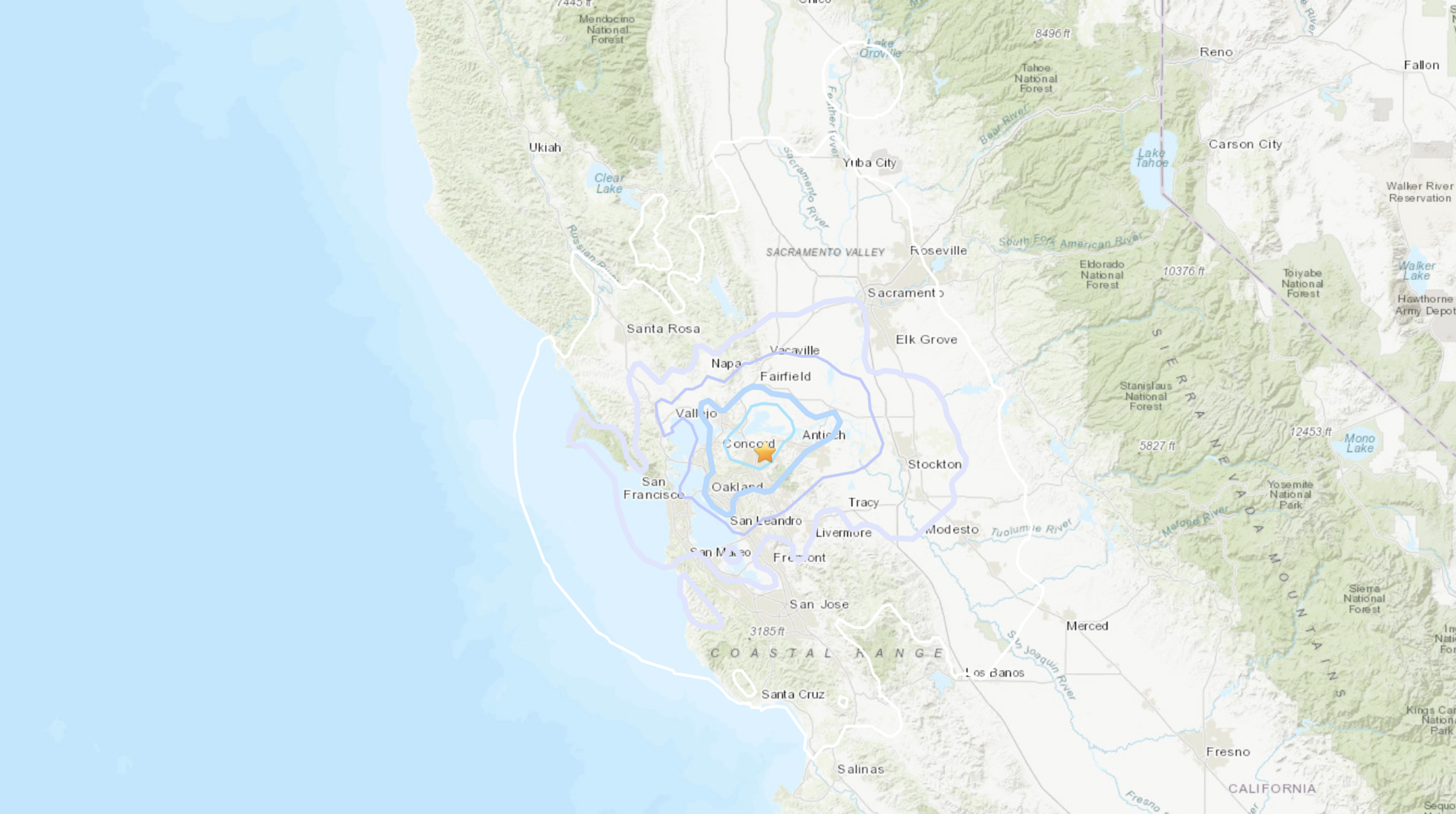 The image is a map showing Northern California, highlighting major cities like San Francisco, Oakland, and Sacramento, with surrounding national parks and geographical features.