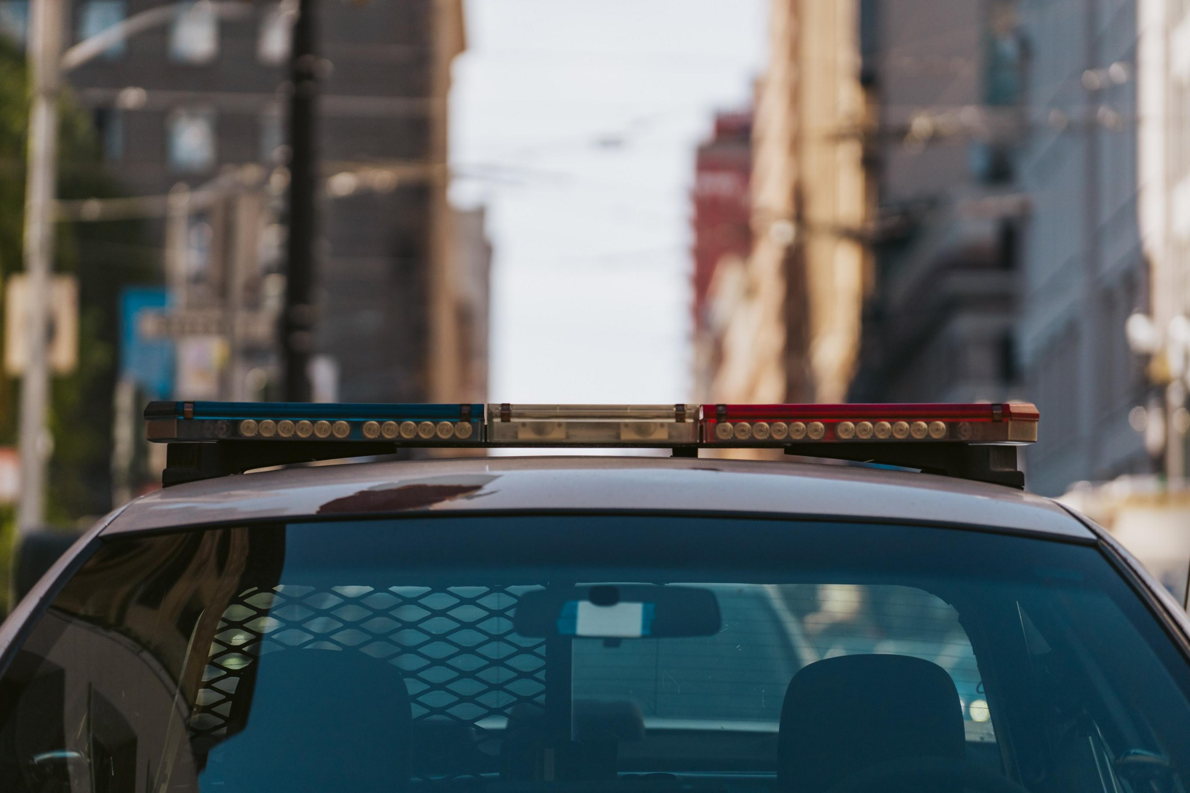 A rear view of a police car