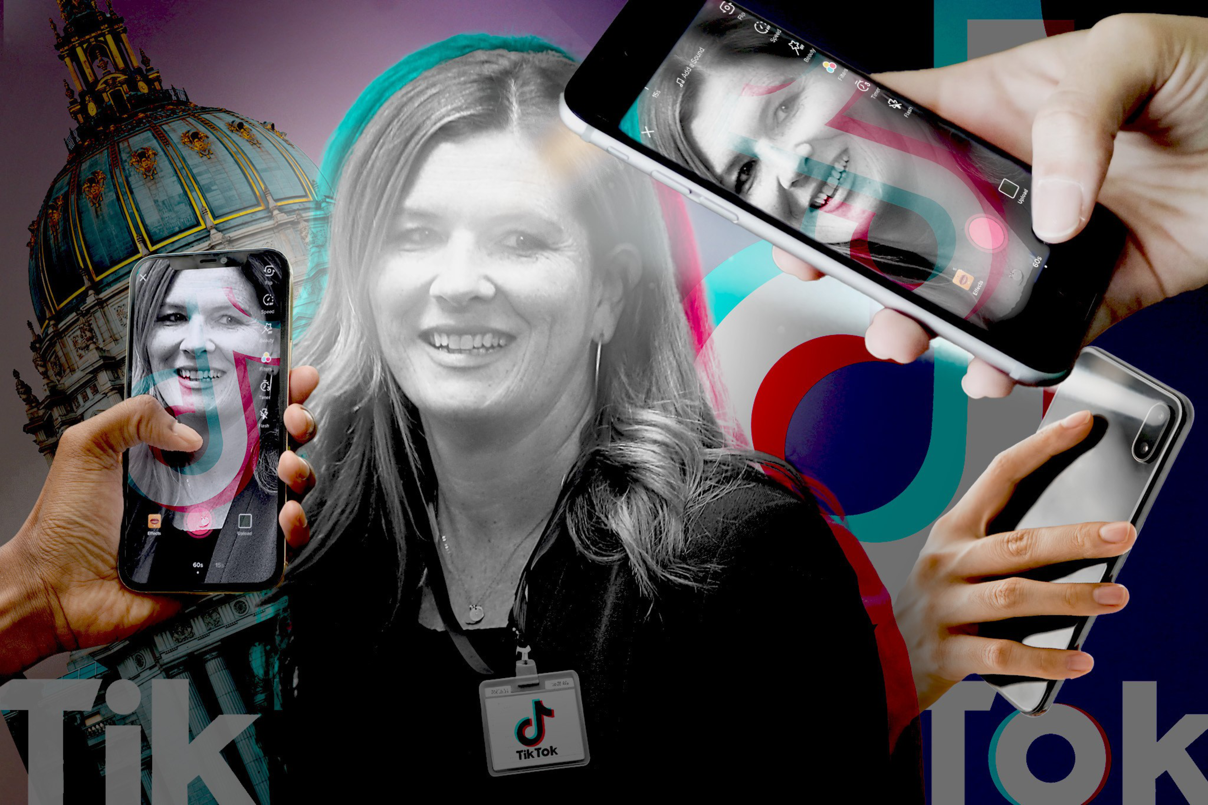 Illustration of woman with phones around her.