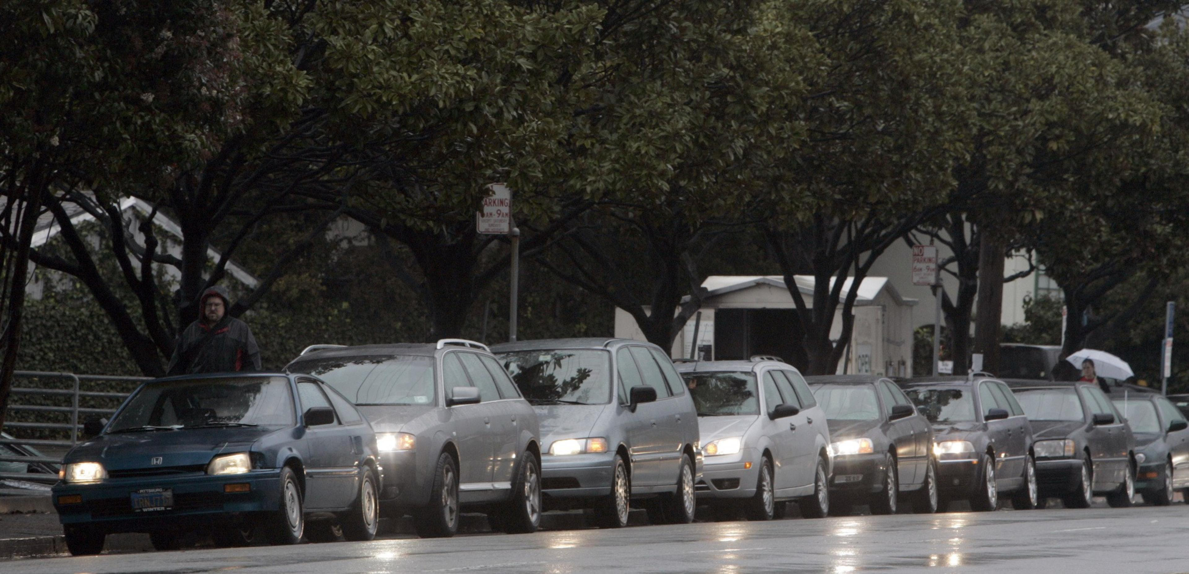 Cars wait in a line
