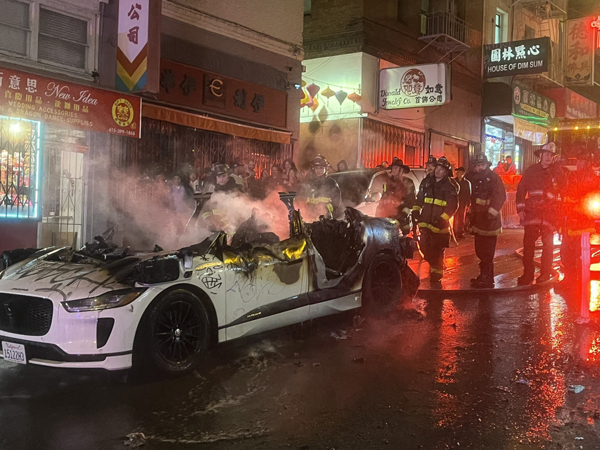 Waymo fire in Chinatown