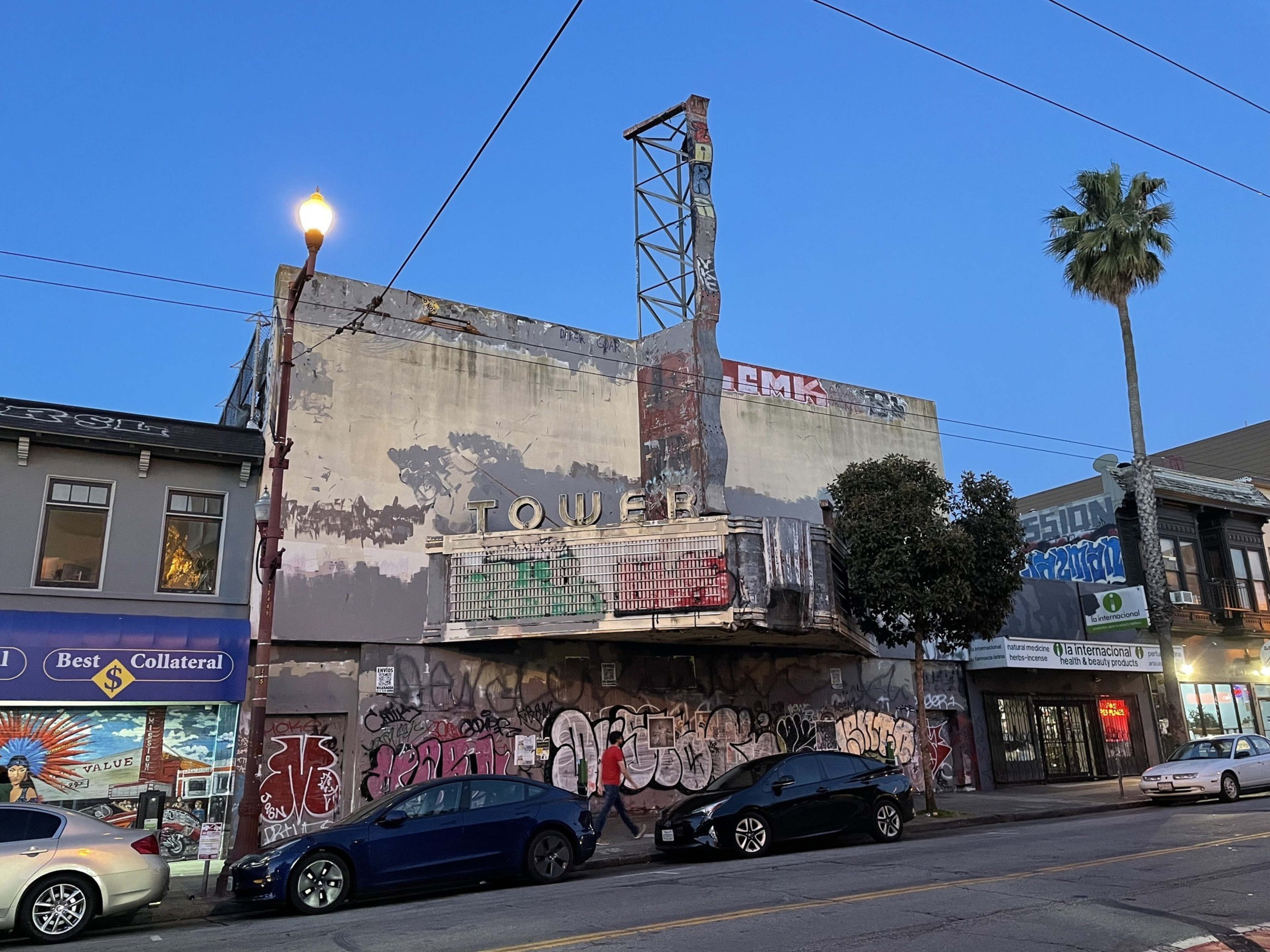 A closed, blighted movie theater is seen in a photo.