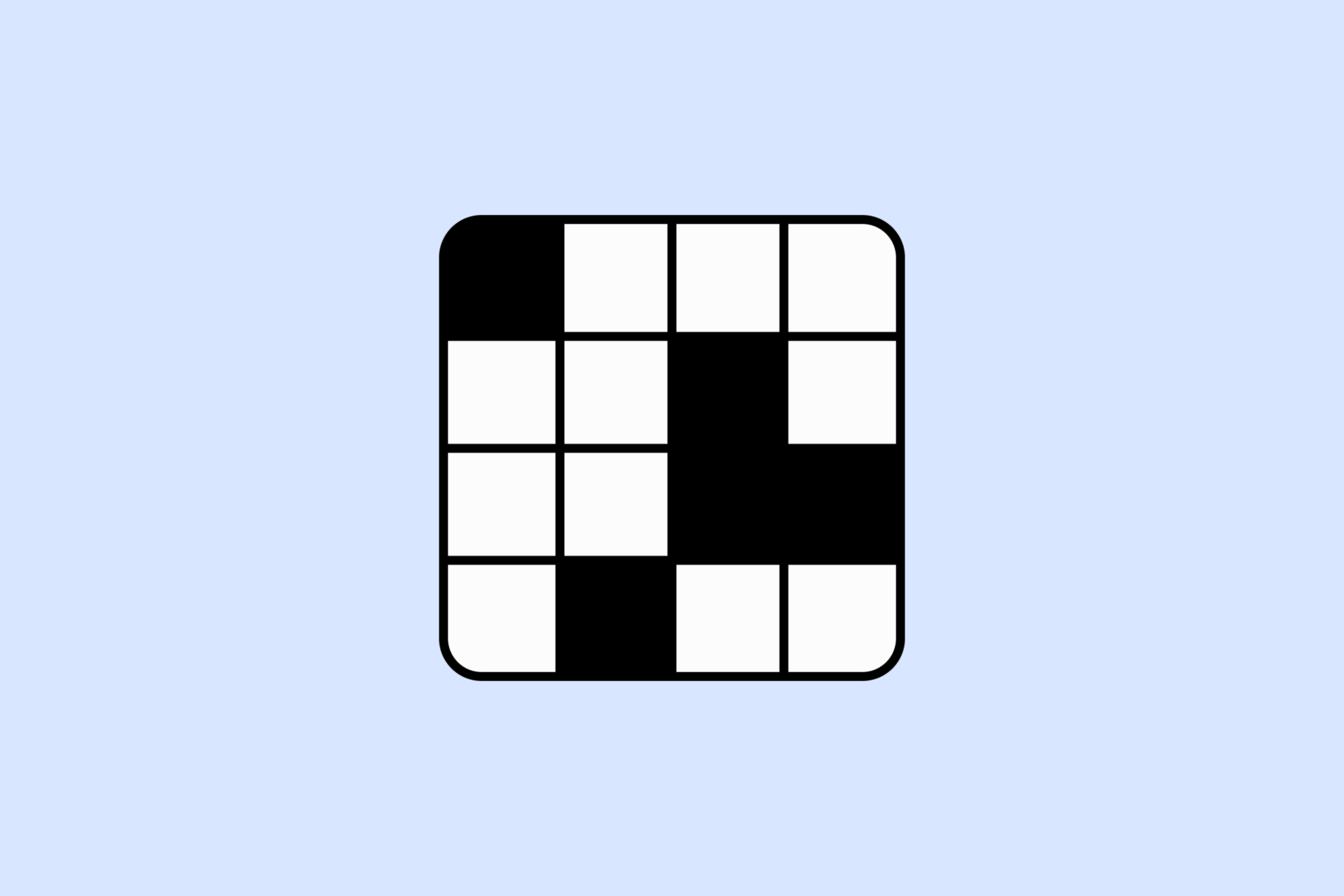 A 4x4 grid contains nine white squares and seven black squares arranged in a seemingly random pattern.