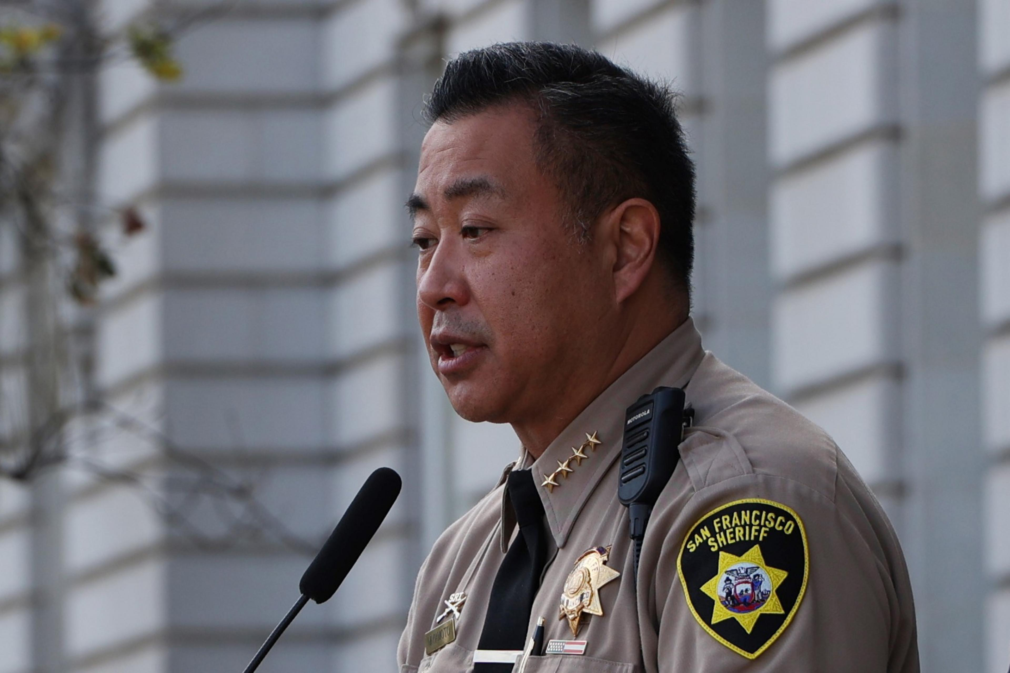 Sheriff Paul Miyamoto speaks outside San Francisco City Hall during a press conference on Dec. 7, 2021. | Camille Cohen/The Standard