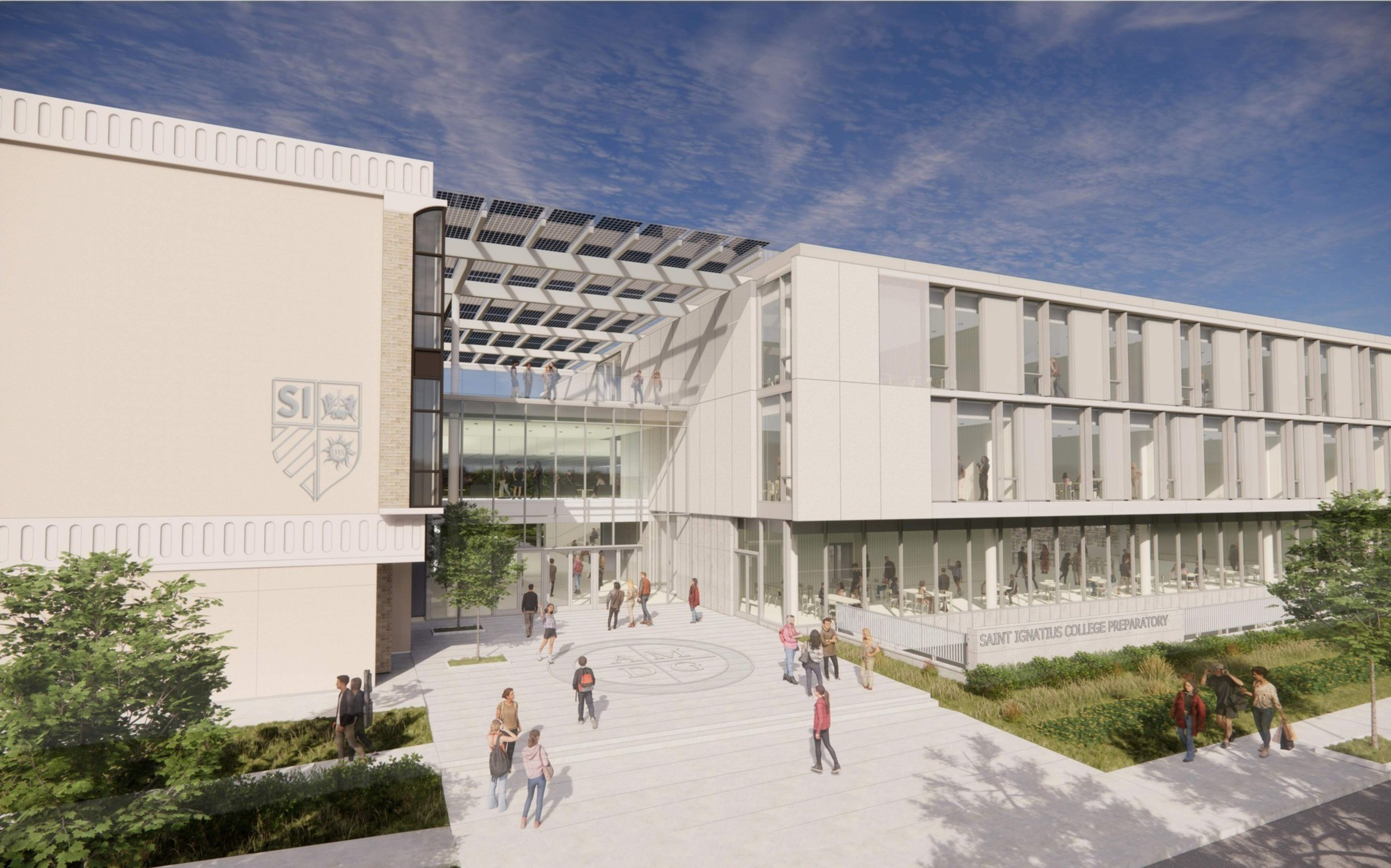 A rendering shows what the entryway to a new addition to the St. Ignatius College Preparatory School in San Francisco's Sunset District will look like when complete.