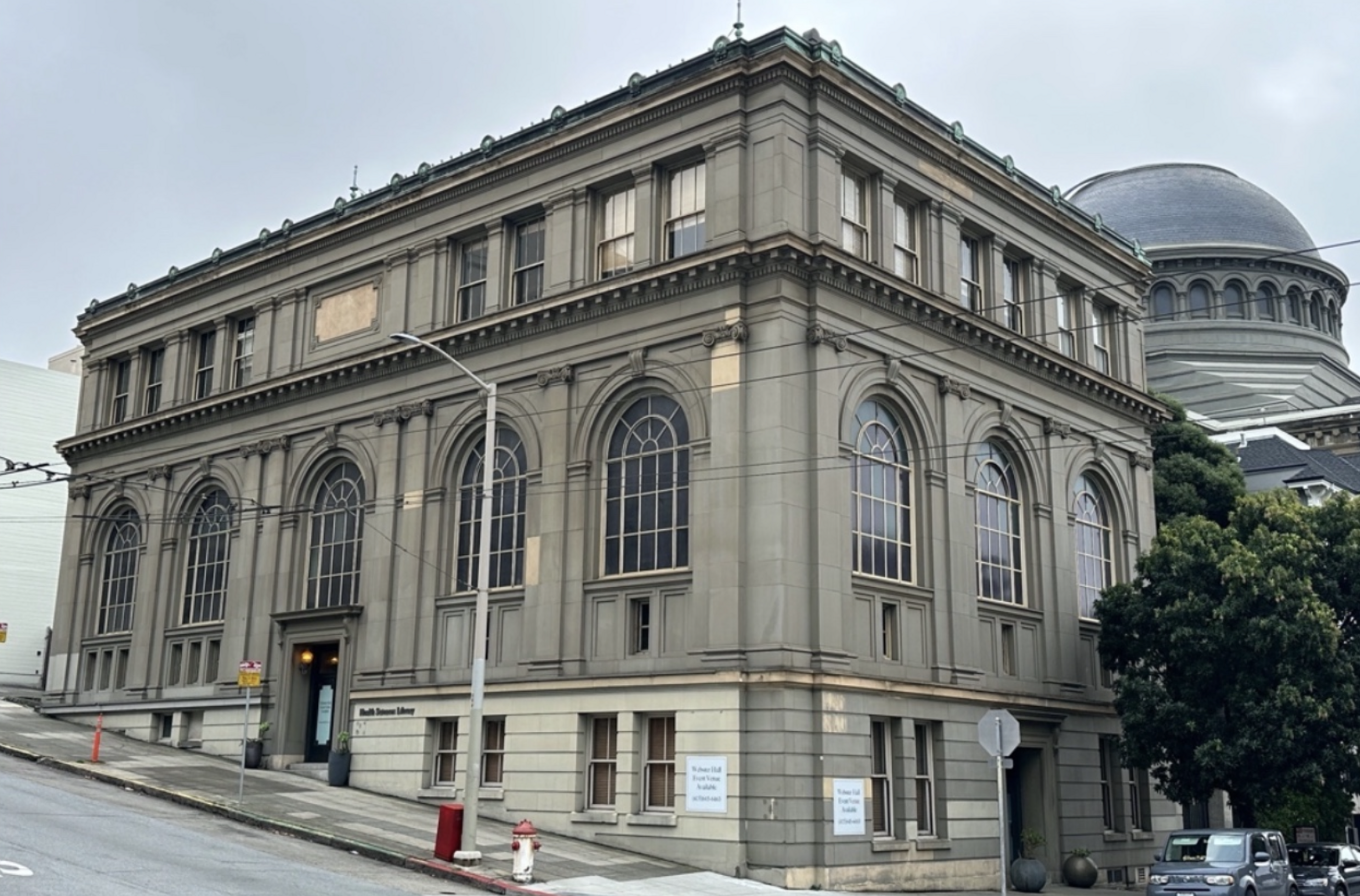 The Lane Medical Library at the corner of Webster and Sacramento.