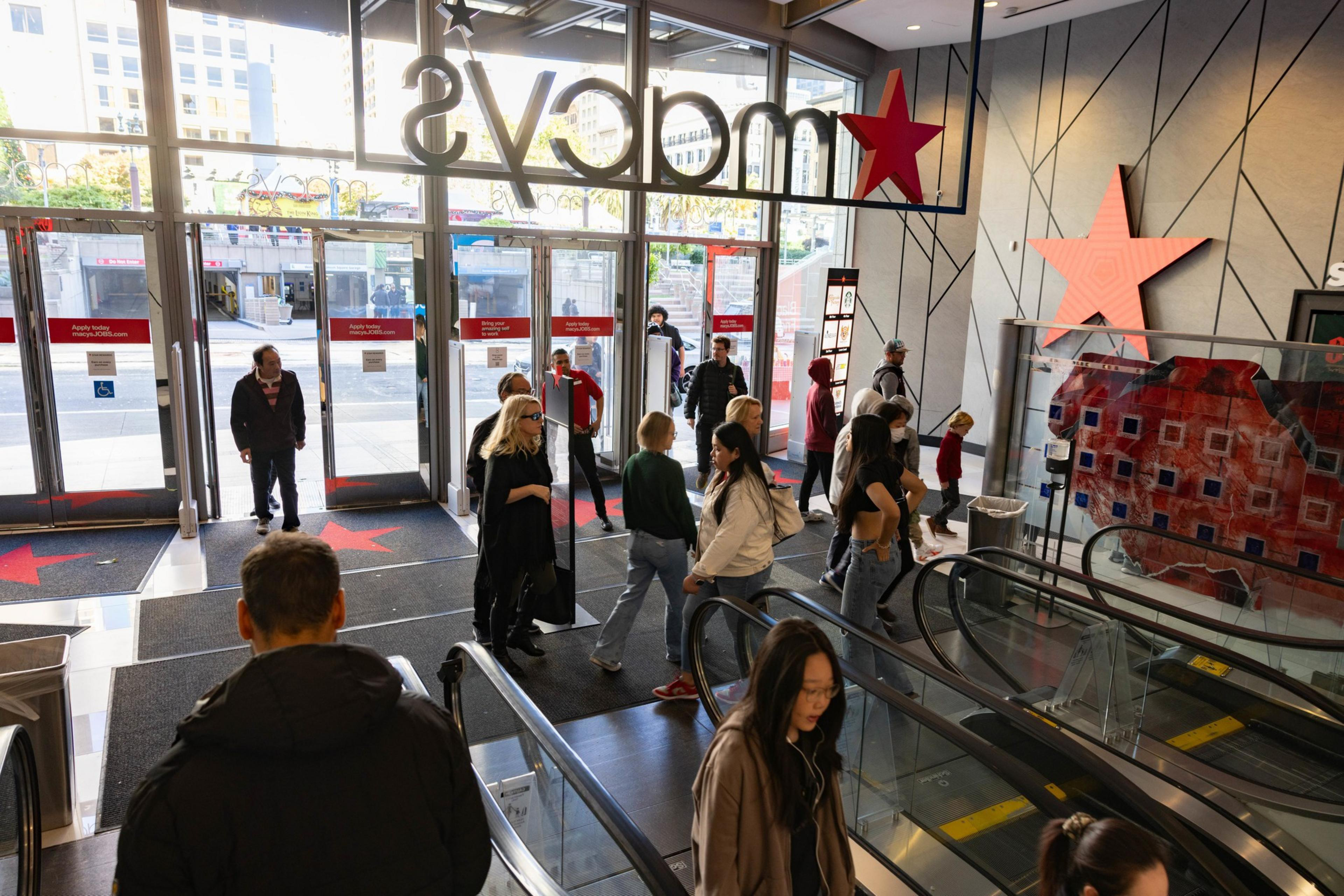 Shoppers enter Macy's in Union Square.