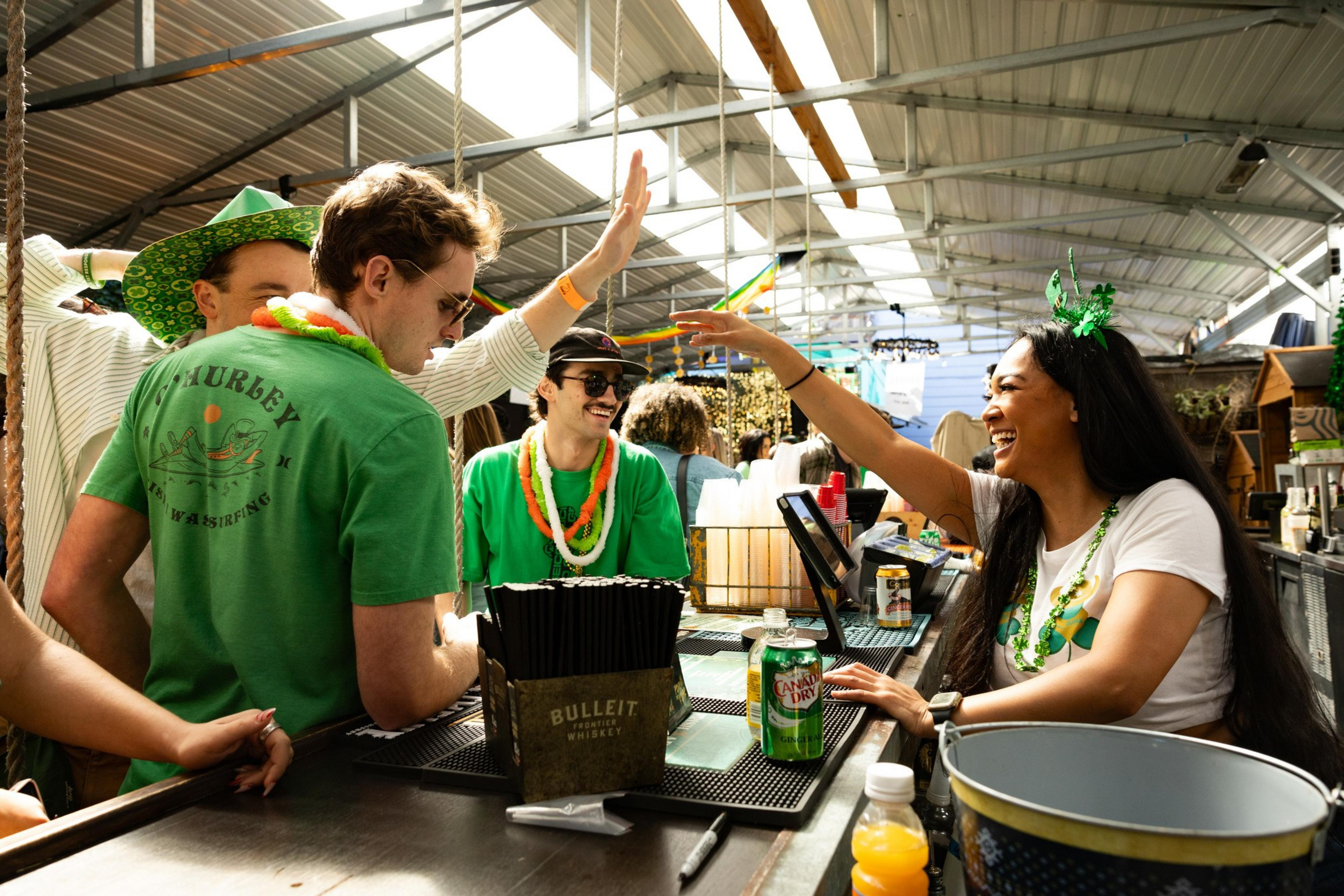Revelers at St. Patrick's Day pub crawl