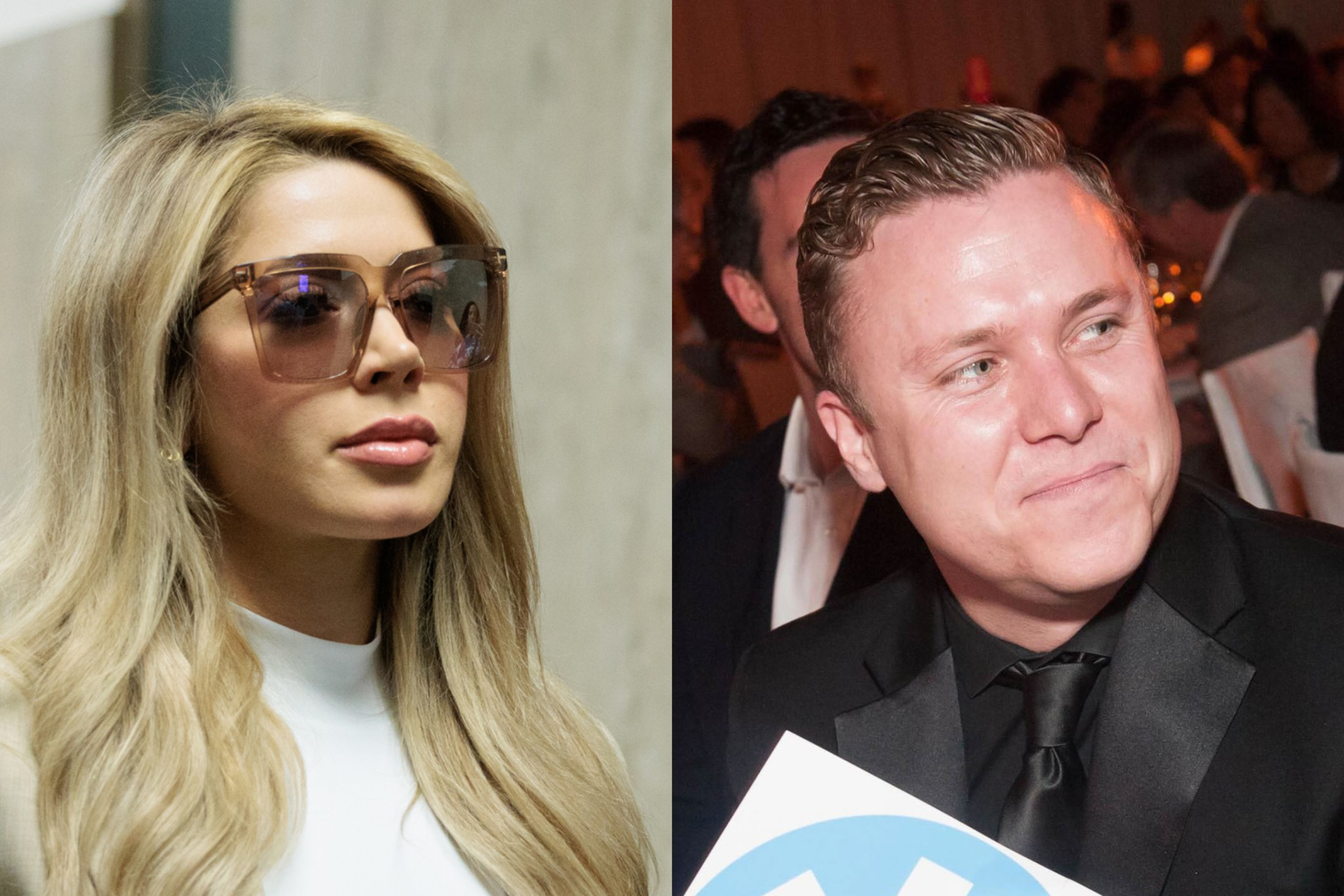 A photo of a woman in glasses and a man.