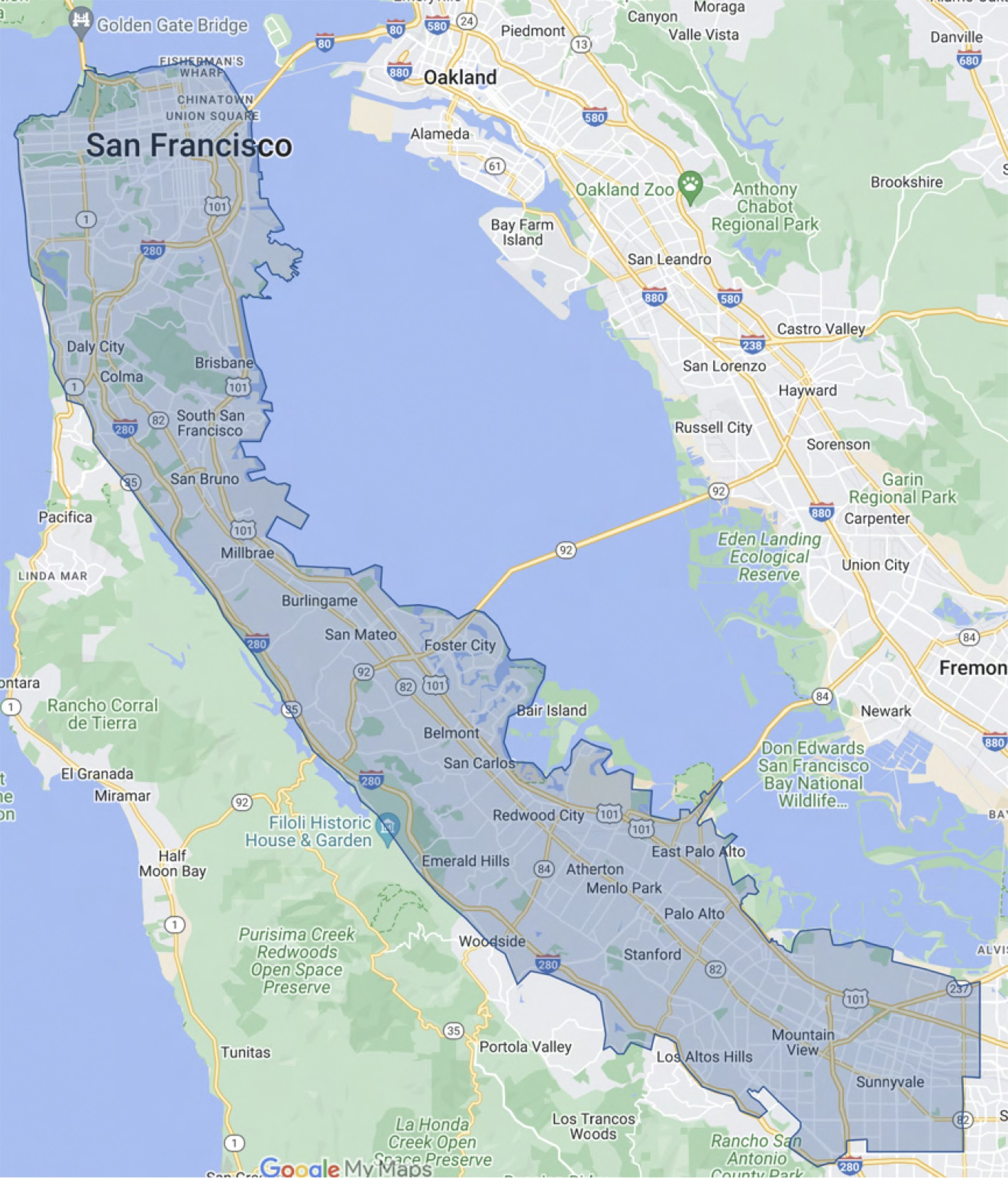 map of waymo bay area