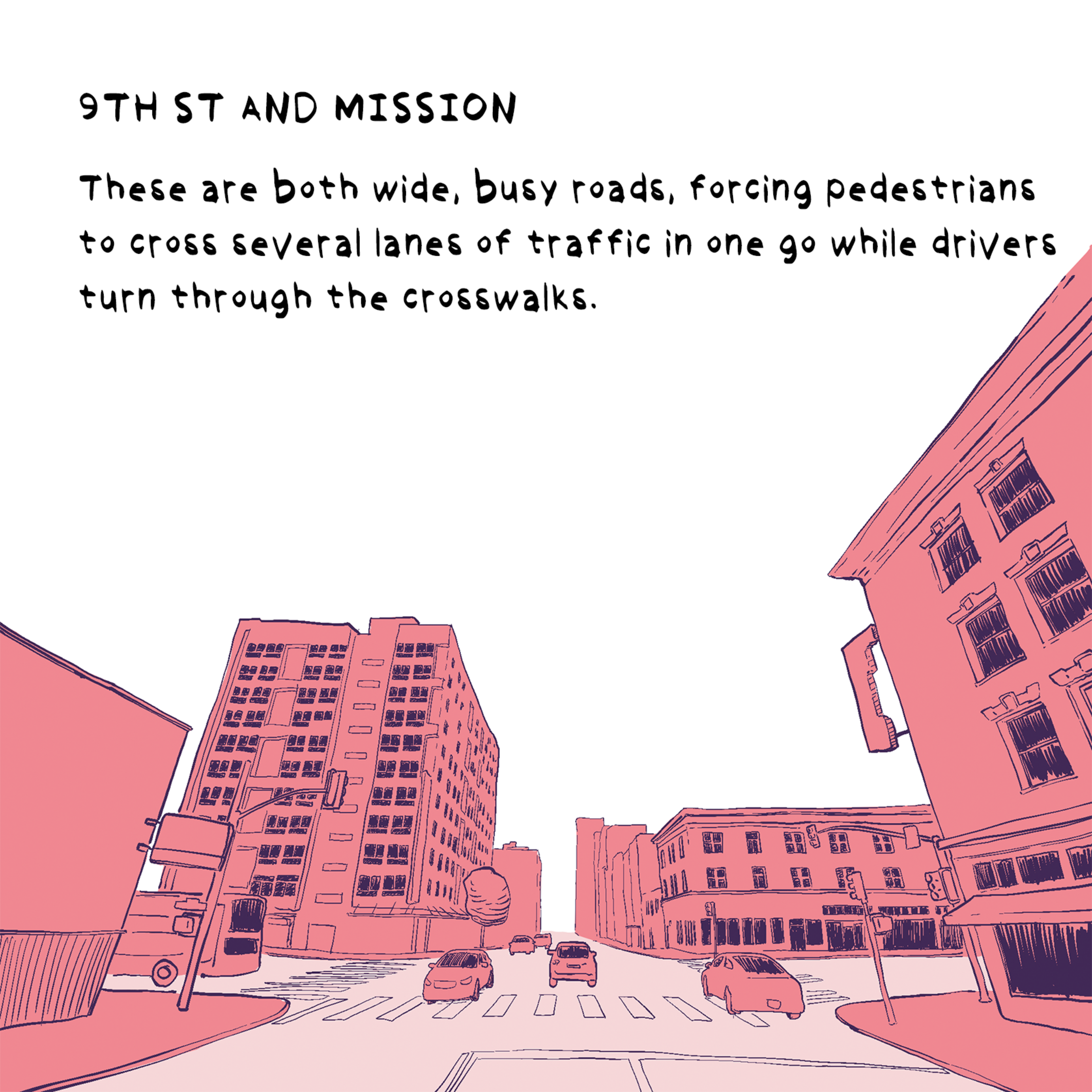9th Street and Mission are wide, busy roads with several lanes, where ...